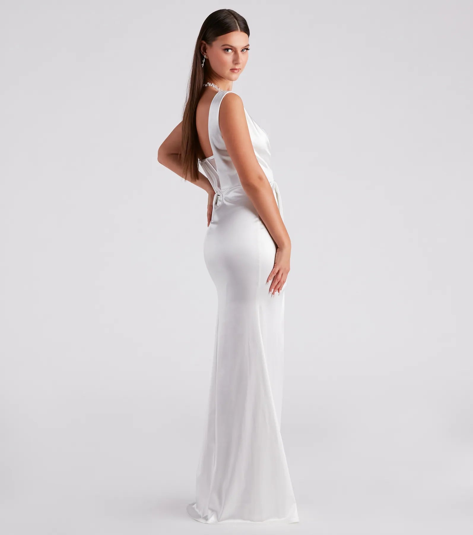 Lo Formal One-Shoulder Satin Corset Dress - WHITE