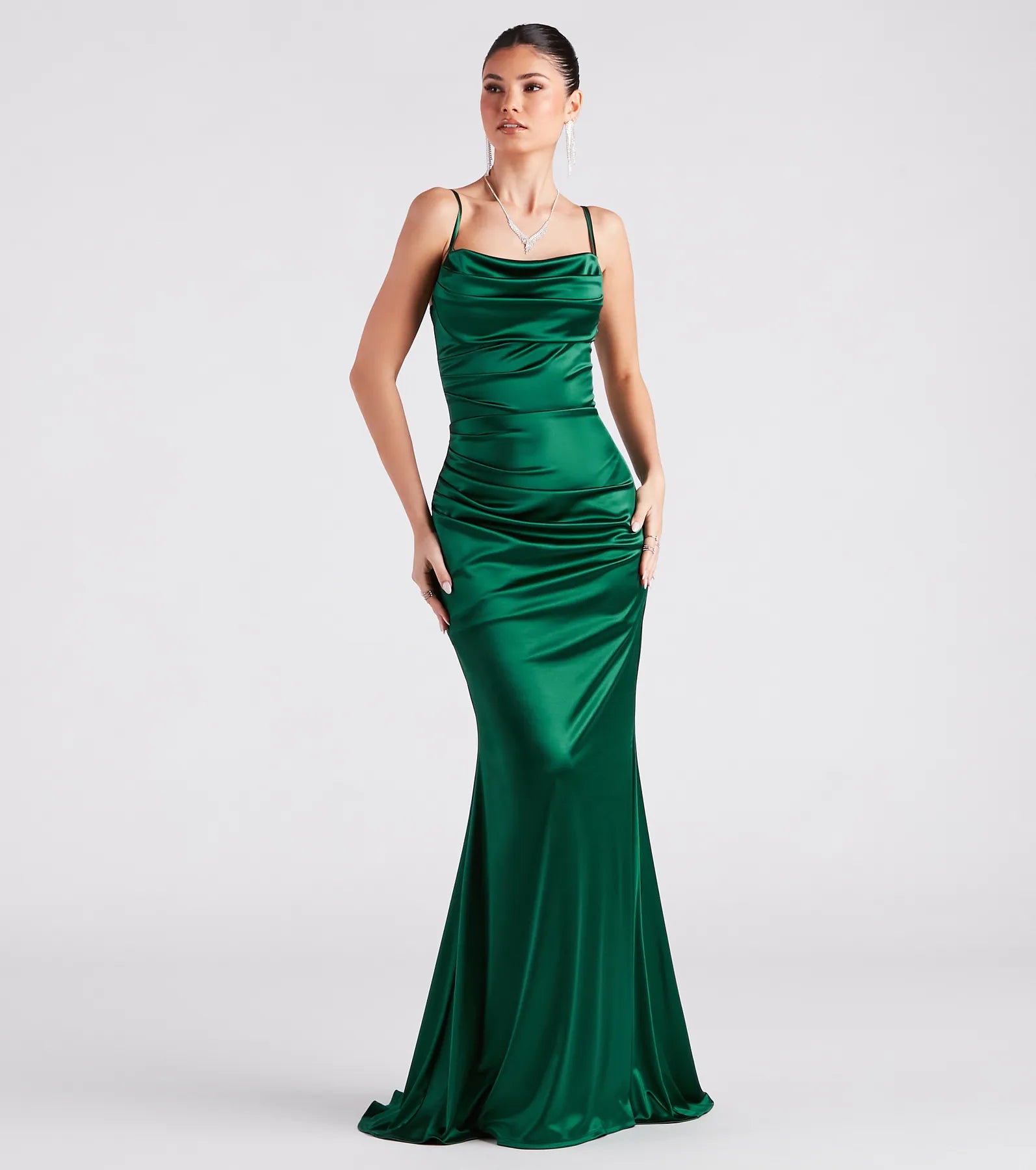Marley Formal Satin Cowl Neck Mermaid Dress - HUNTER