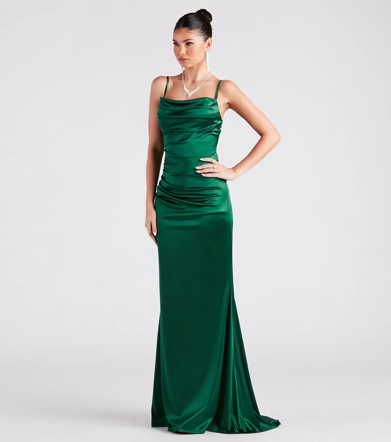 Marley Formal Satin Cowl Neck Mermaid Dress - HUNTER