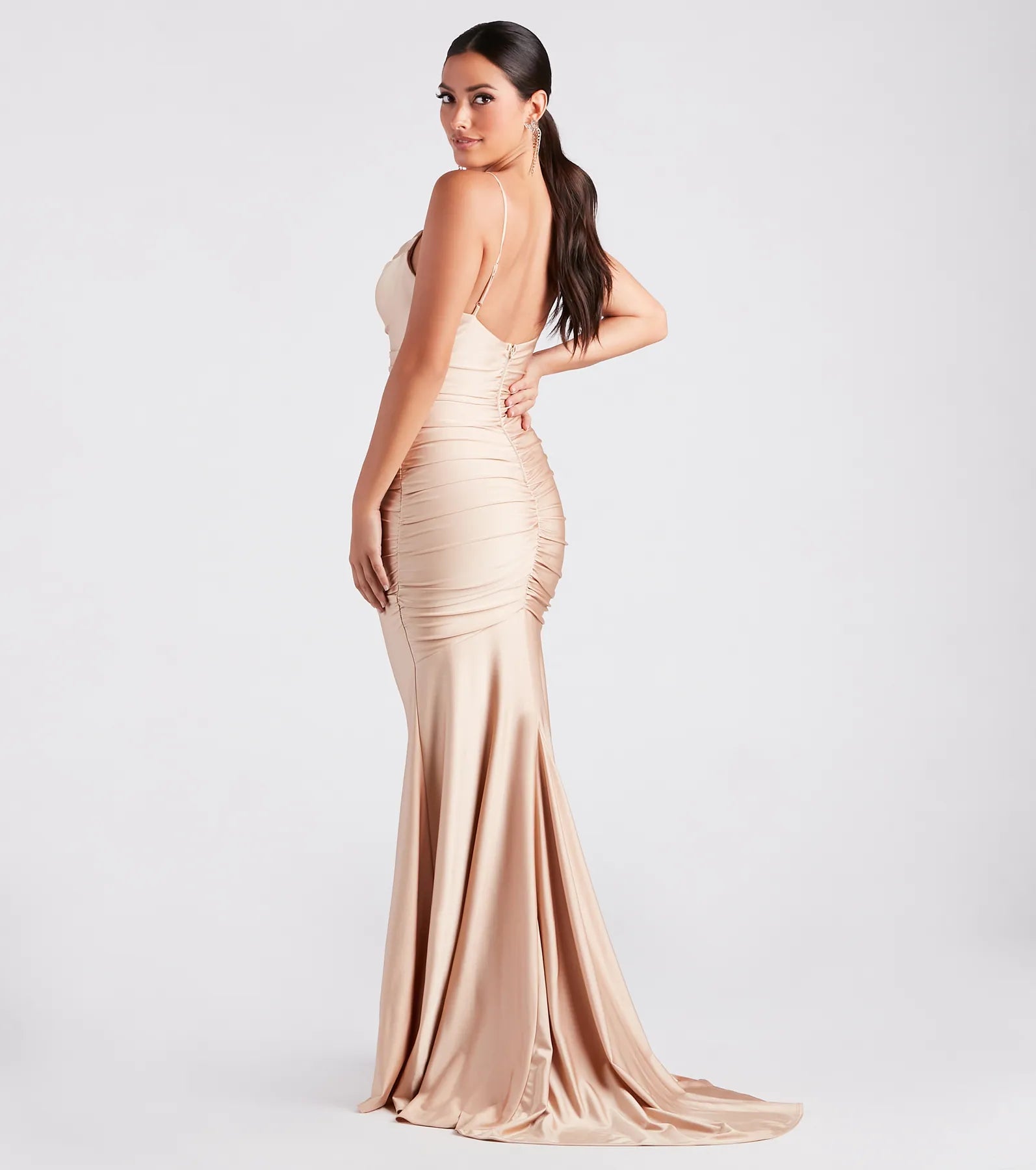 Jamie Formal Cowl Neck Mermaid Dress - OATMEAL