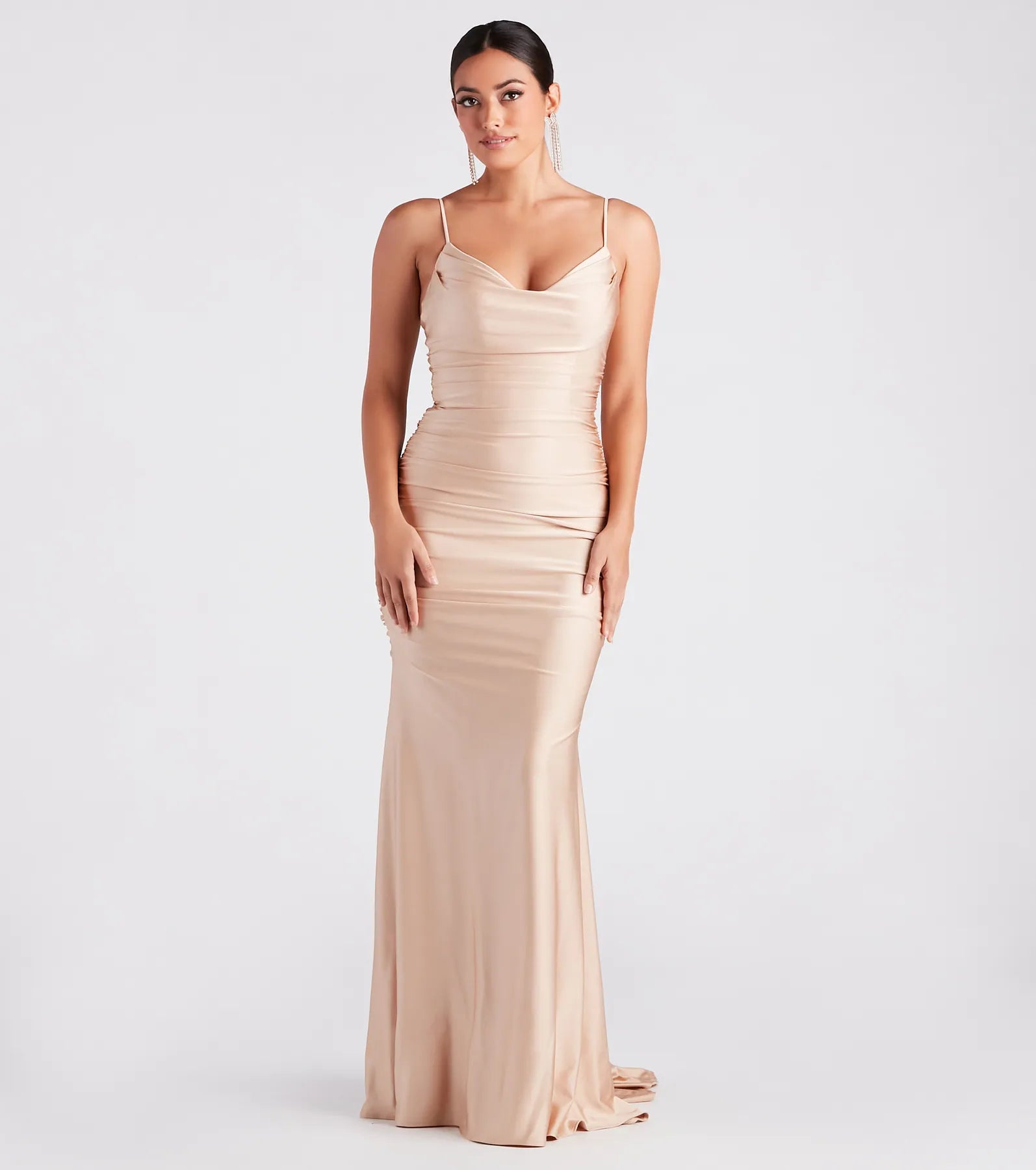 Jamie Formal Cowl Neck Mermaid Dress - OATMEAL