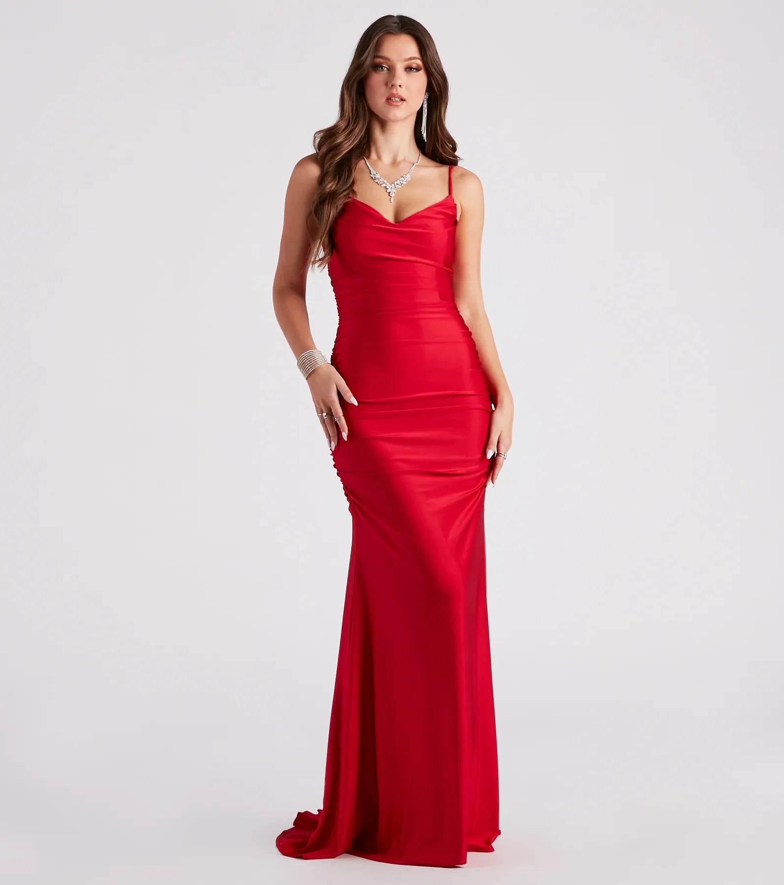 Jamie Formal Cowl Neck Mermaid Dress - RED