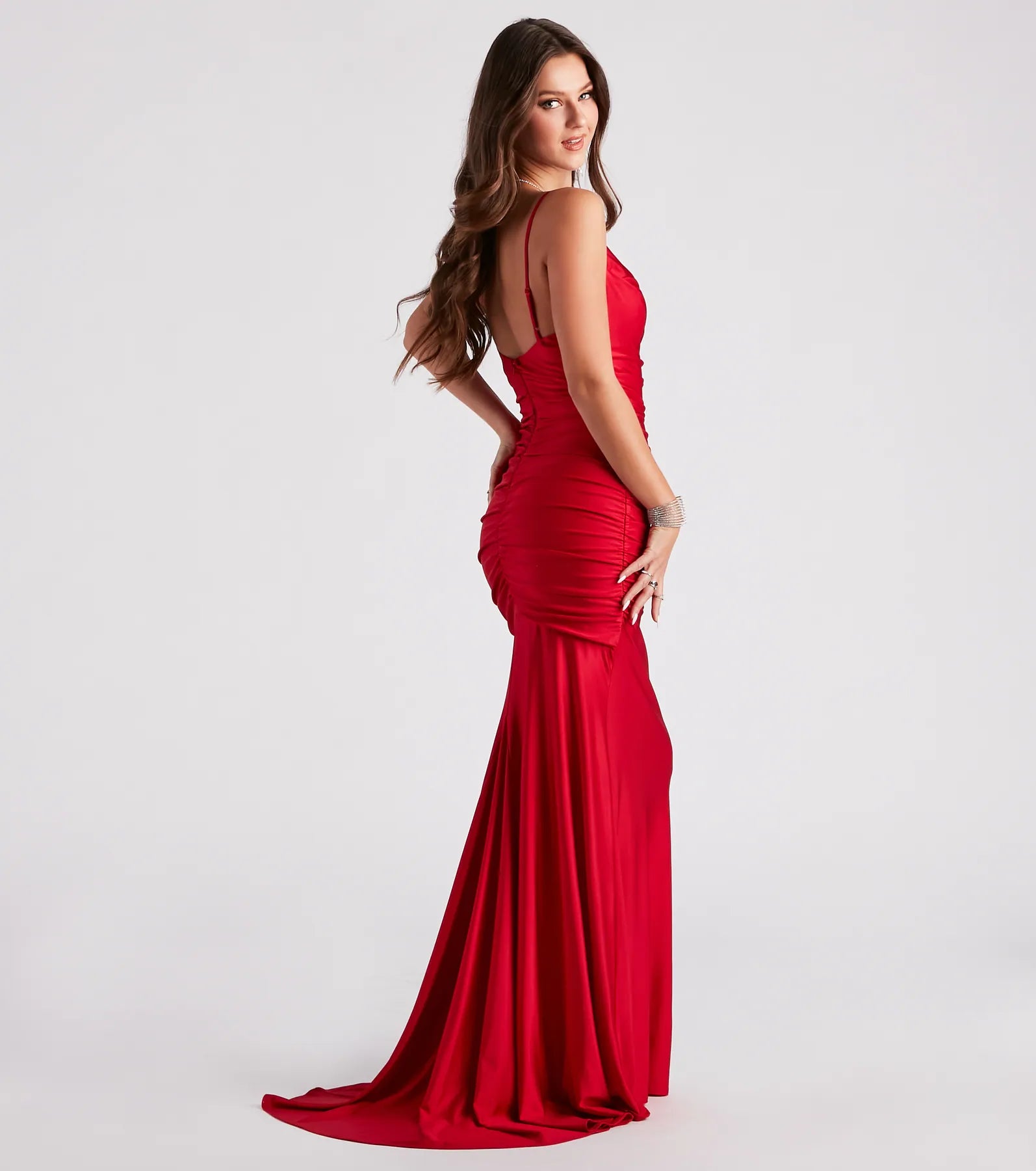 Jamie Formal Cowl Neck Mermaid Dress - RED