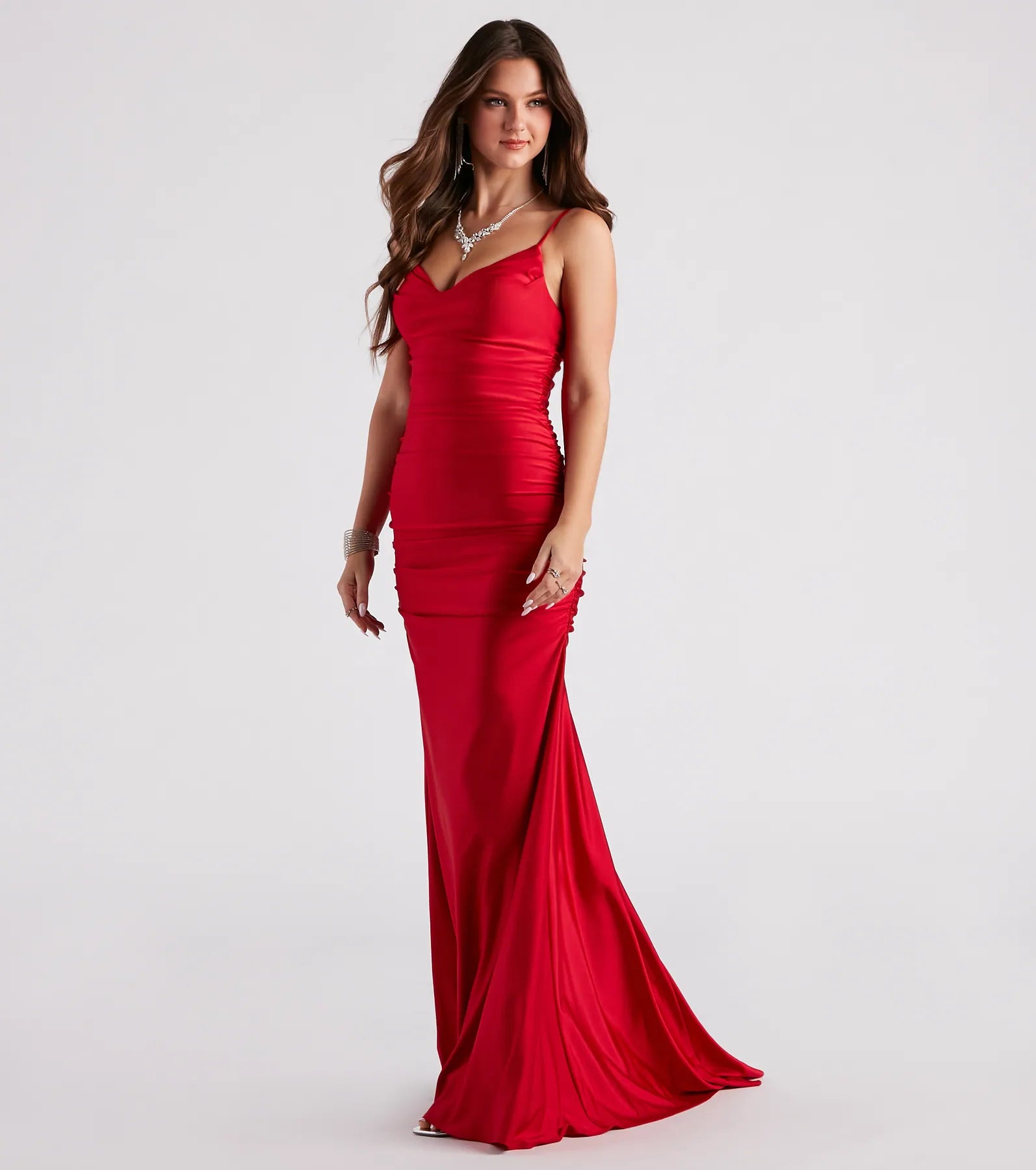 Jamie Formal Cowl Neck Mermaid Dress - RED