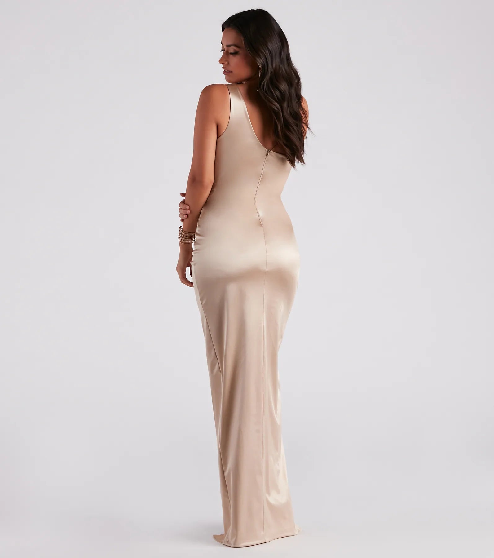 Isla Satin One-Shoulder Wrap Dress - GOLD