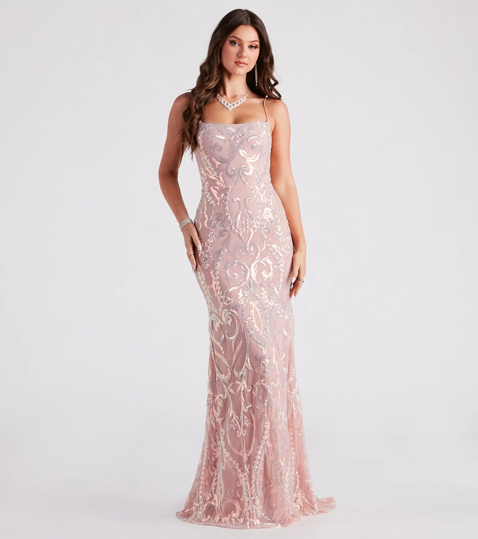 Keanna Formal Sequin Mermaid Long Dress - BLUSH