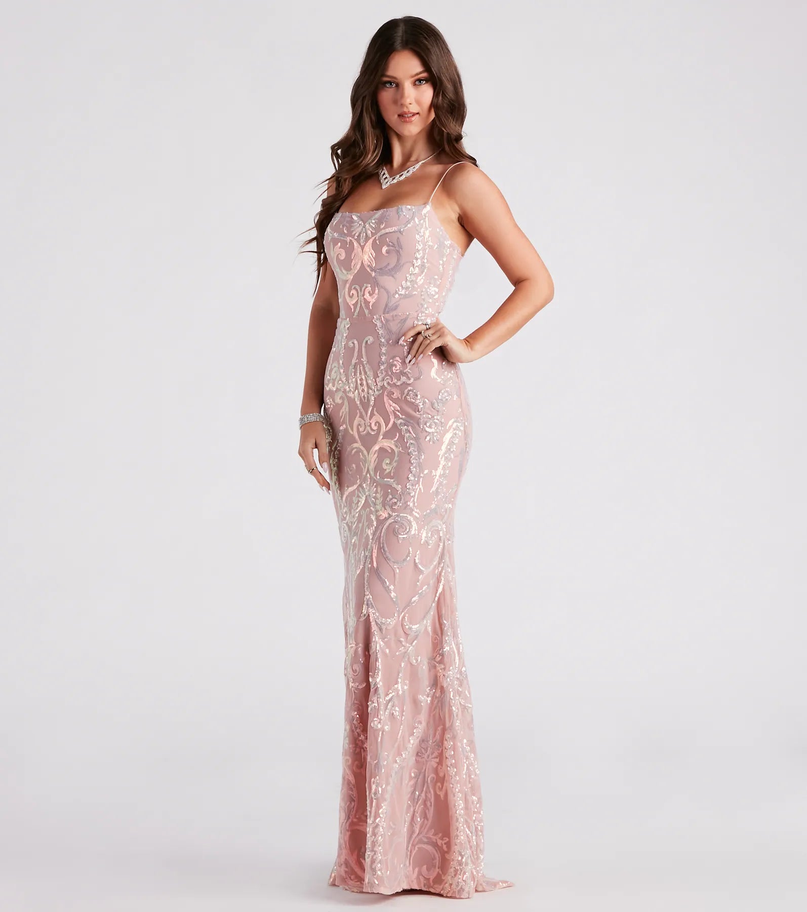 Keanna Formal Sequin Mermaid Long Dress - BLUSH