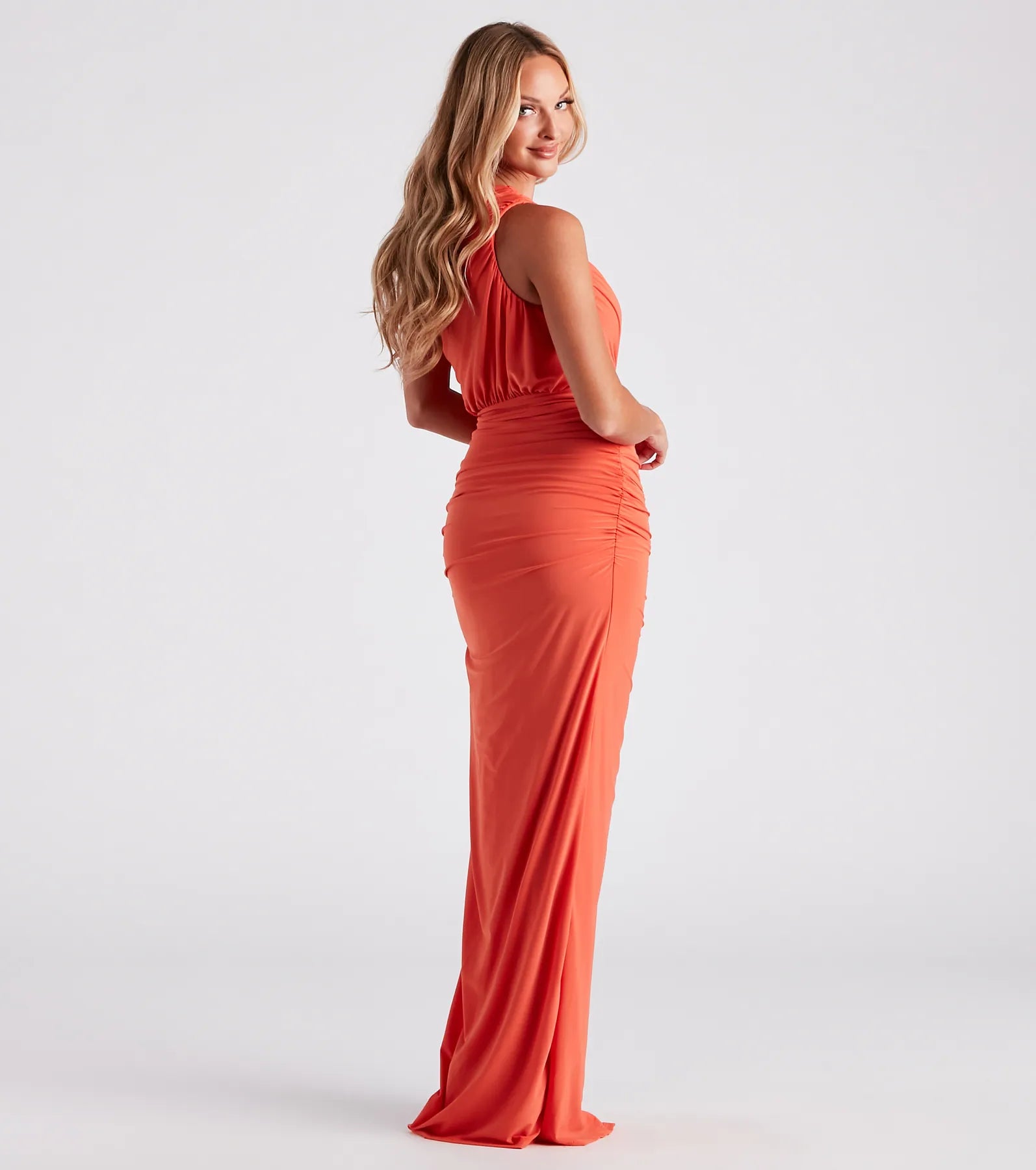 Adora Formal One-Shoulder Ruched Dress - ORANGE