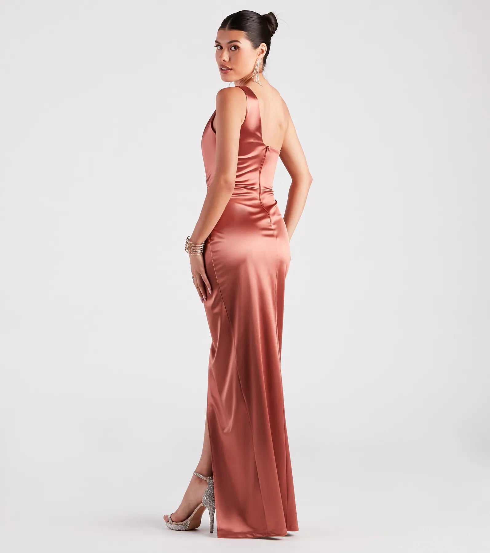 Isla Satin One-Shoulder Wrap Dress - ROSE