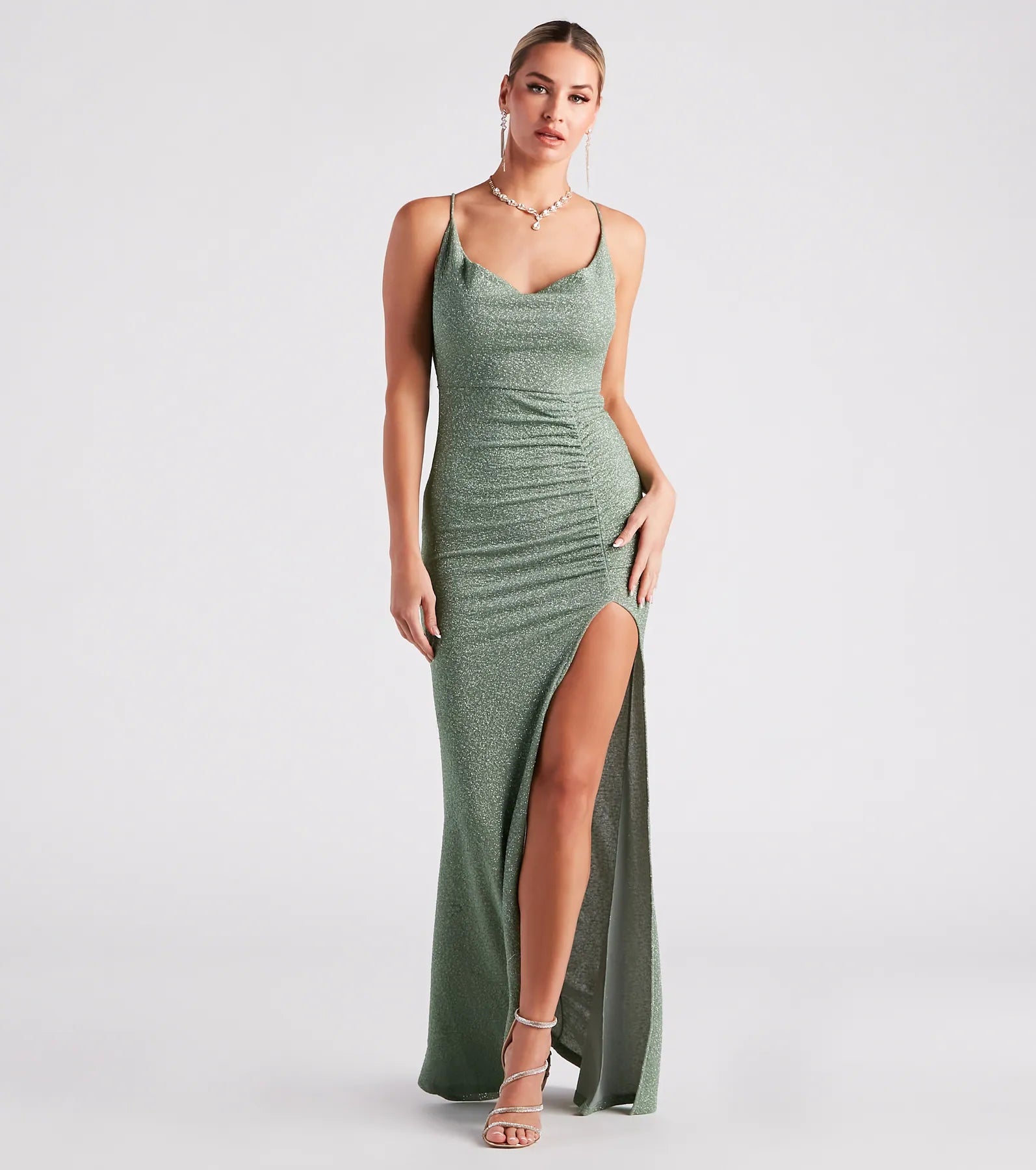 Celina Glitter Knit Mermaid Dress - SAGE