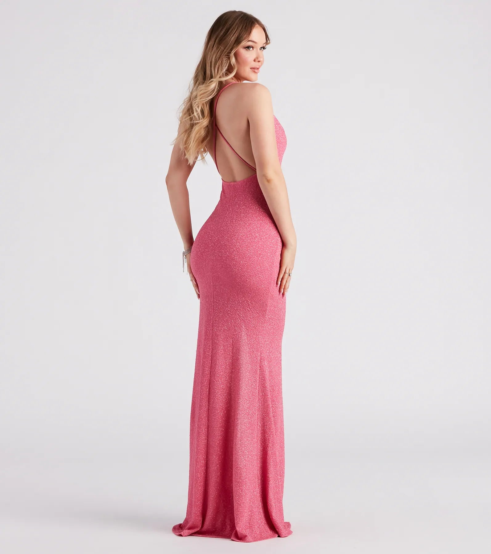 Celina Glitter Knit Mermaid Dress - PINK