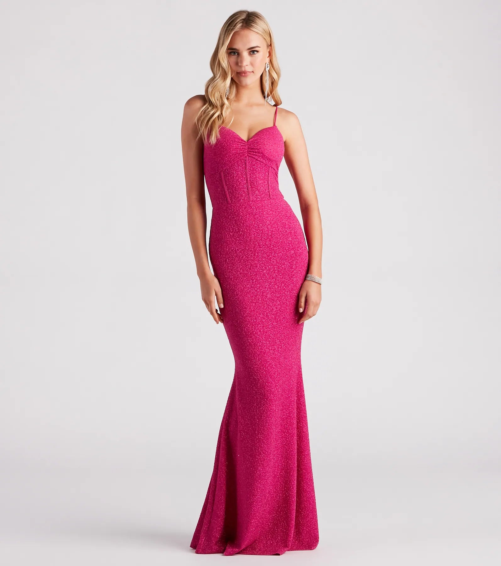 Kelsie Formal Glitter Mermaid Dress - PINK