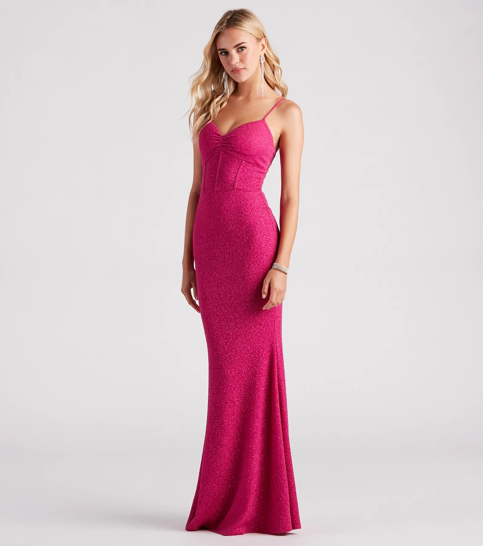 Kelsie Formal Glitter Mermaid Dress - PINK