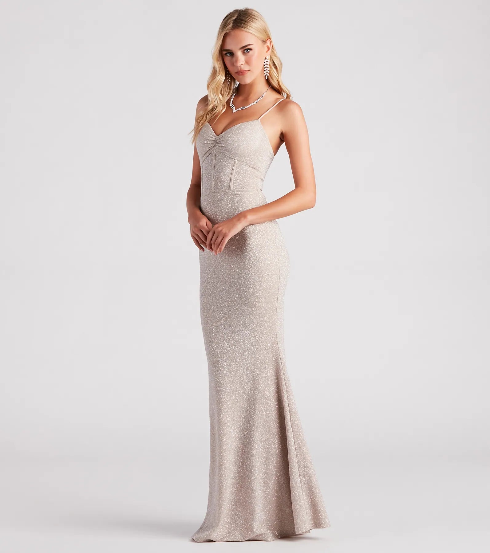 Kelsie Formal Glitter Mermaid Dress - IVORY