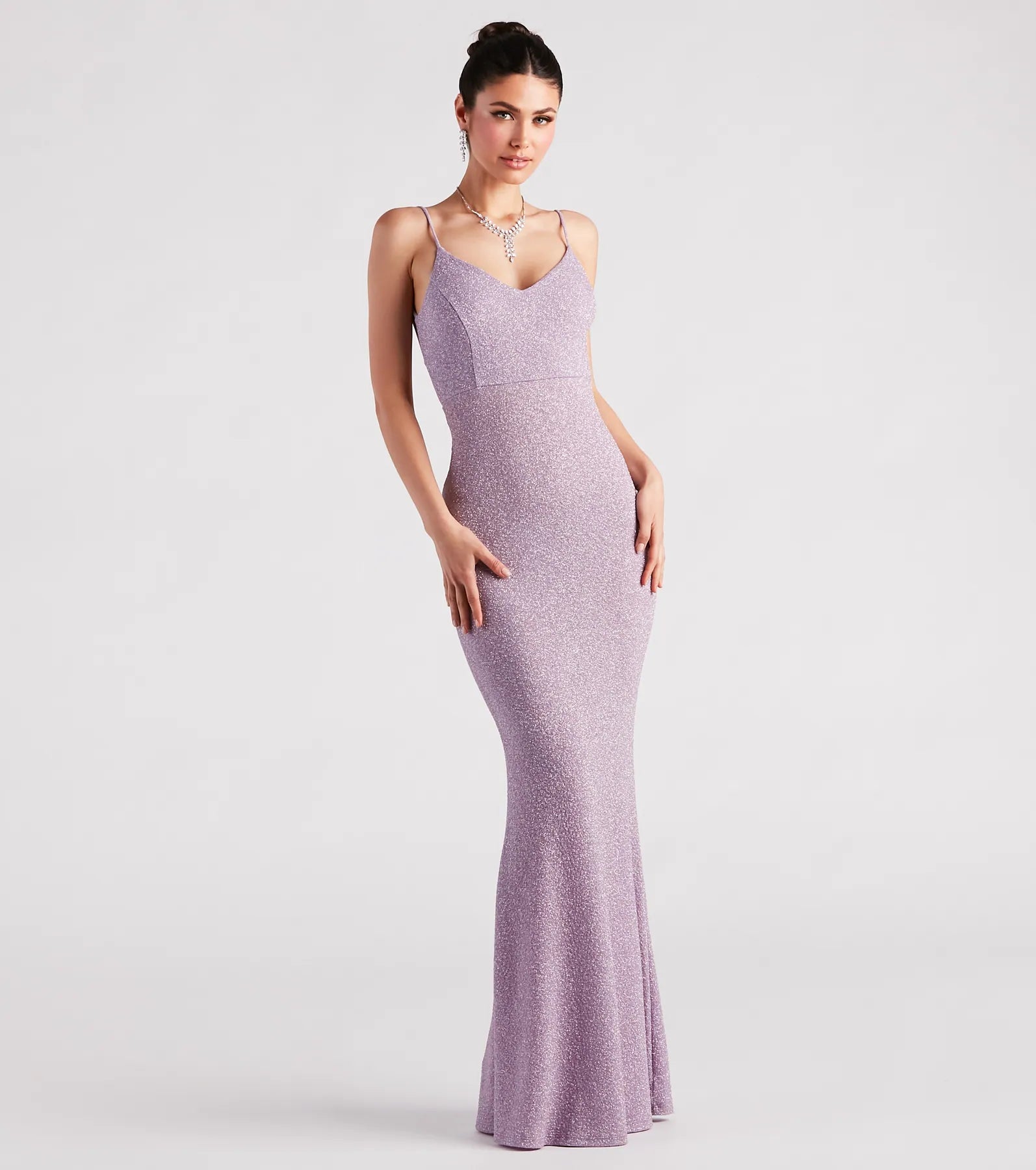 Irene Formal Backless Glitter Mermaid Dress - LAVENDER