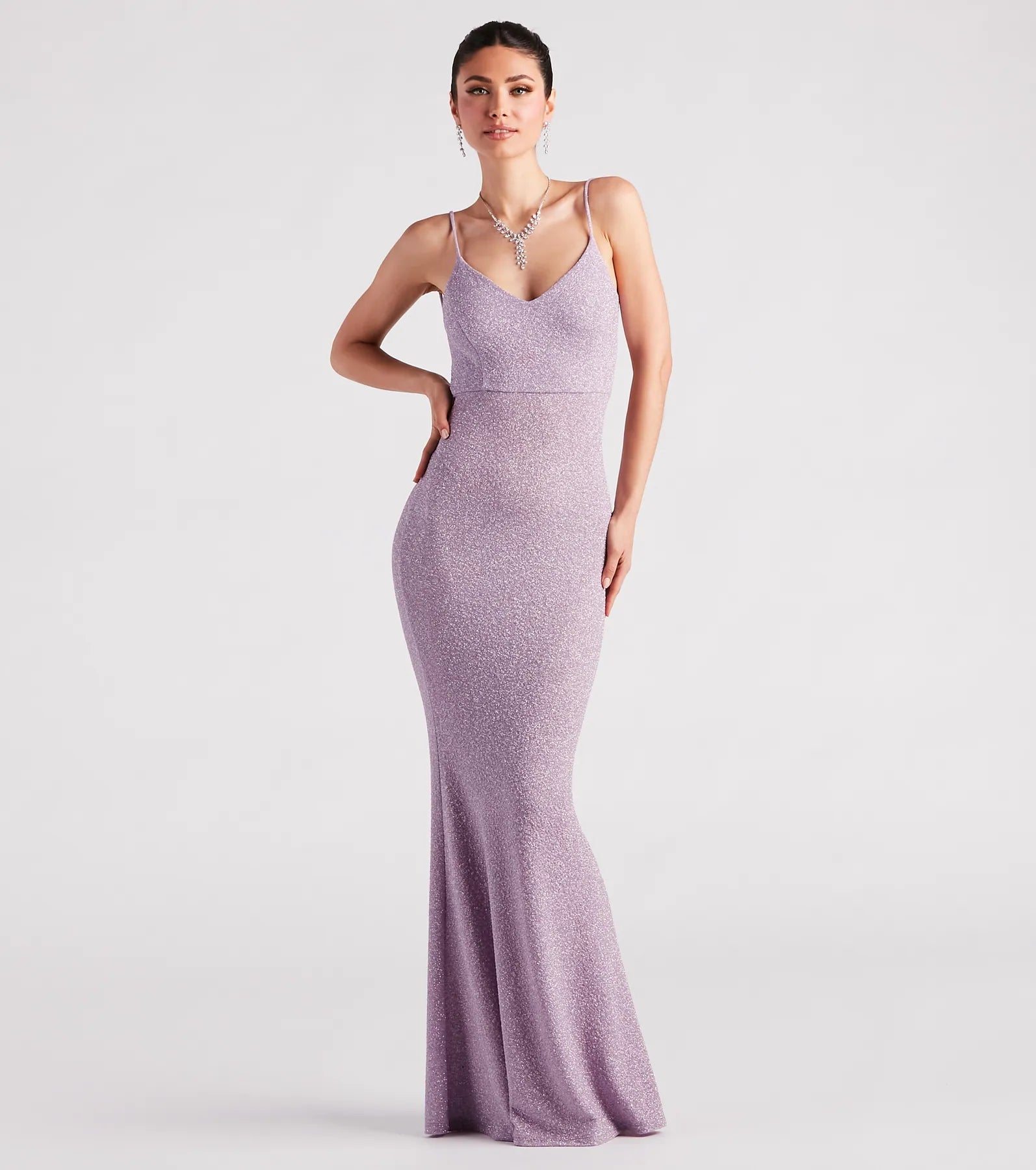 Irene Formal Backless Glitter Mermaid Dress - LAVENDER