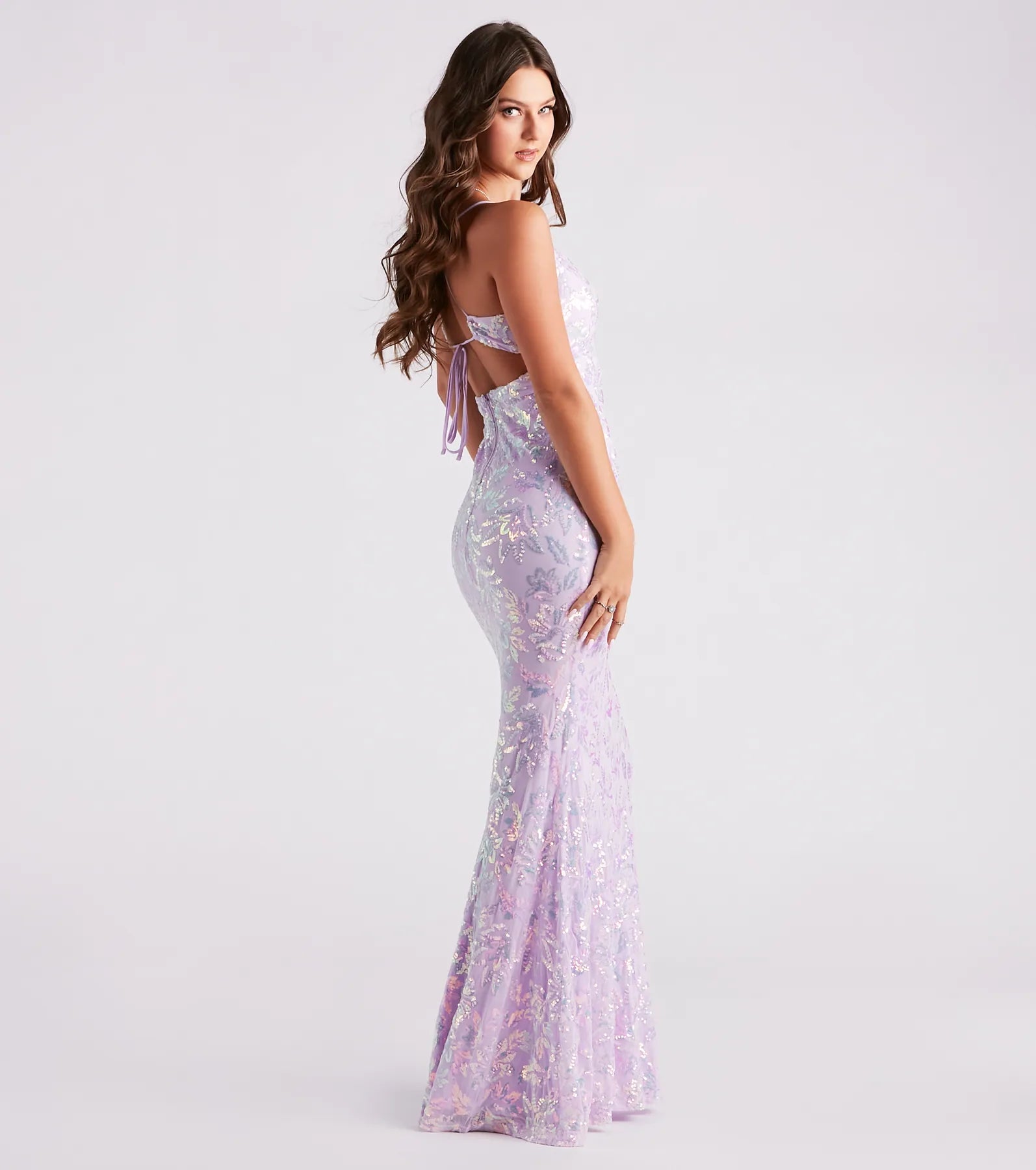 Marleigh Formal Sequin Scroll Dress - LAVENDER