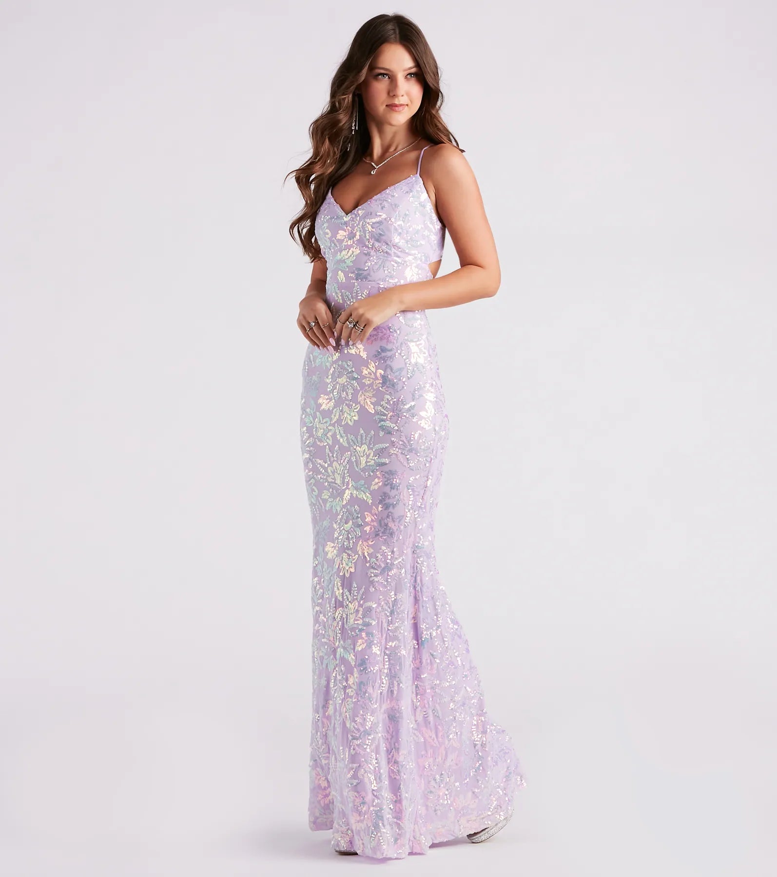 Marleigh Formal Sequin Scroll Dress - LAVENDER