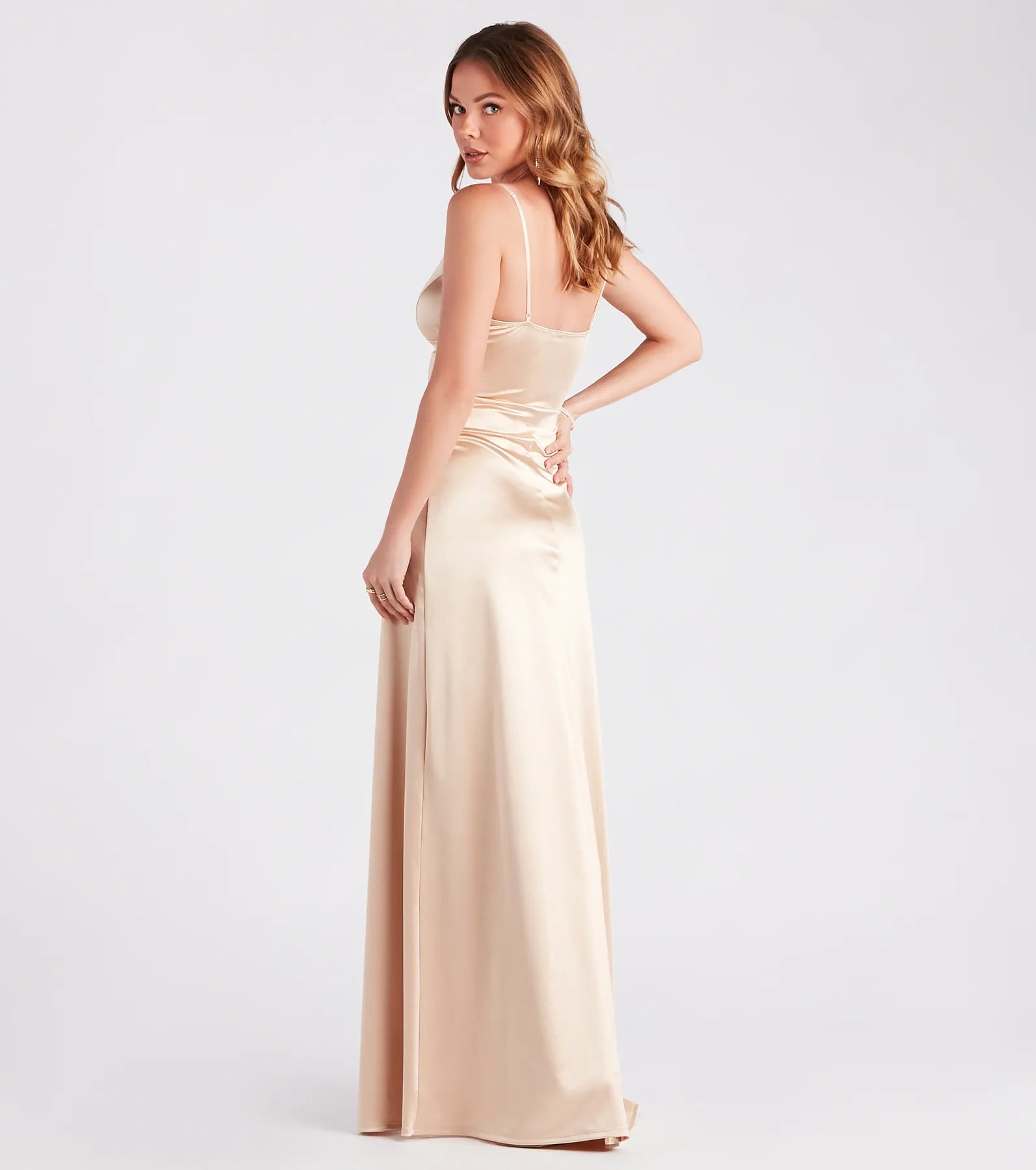 Carmen High-Slit Satin Formal Dress - GOLD