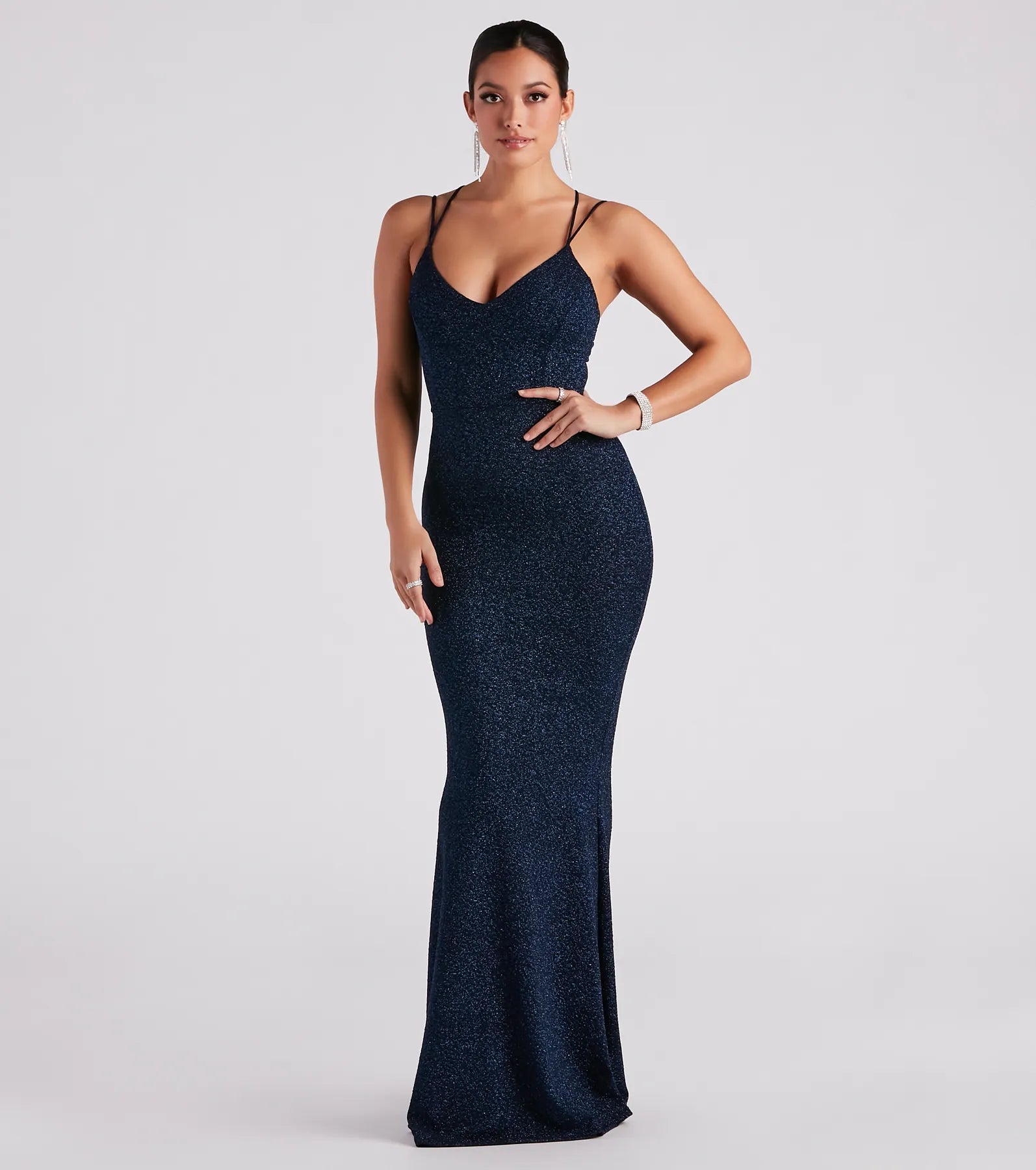 Rachel Formal Glitter Lace-Up Dress - NAVY