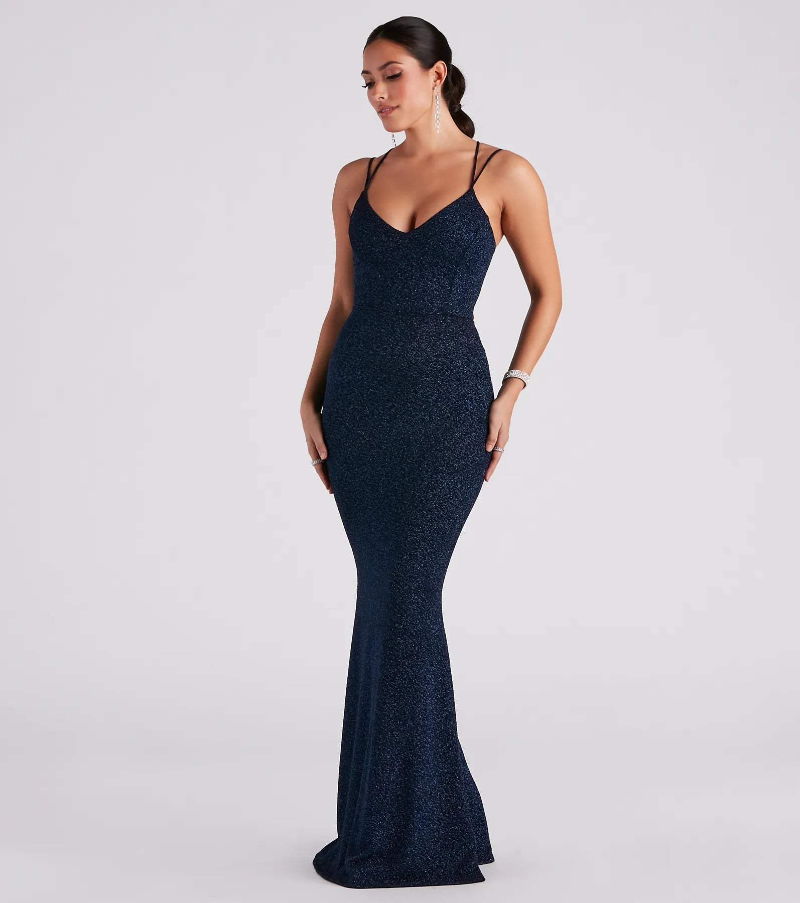 Rachel Formal Glitter Lace-Up Dress - NAVY