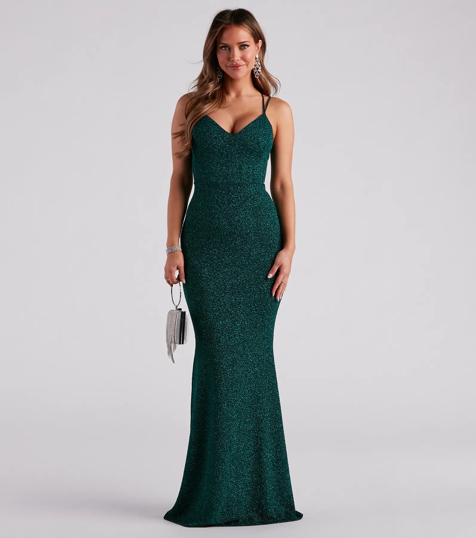 Rachel Formal Glitter Lace-Up Dress - HUNTER