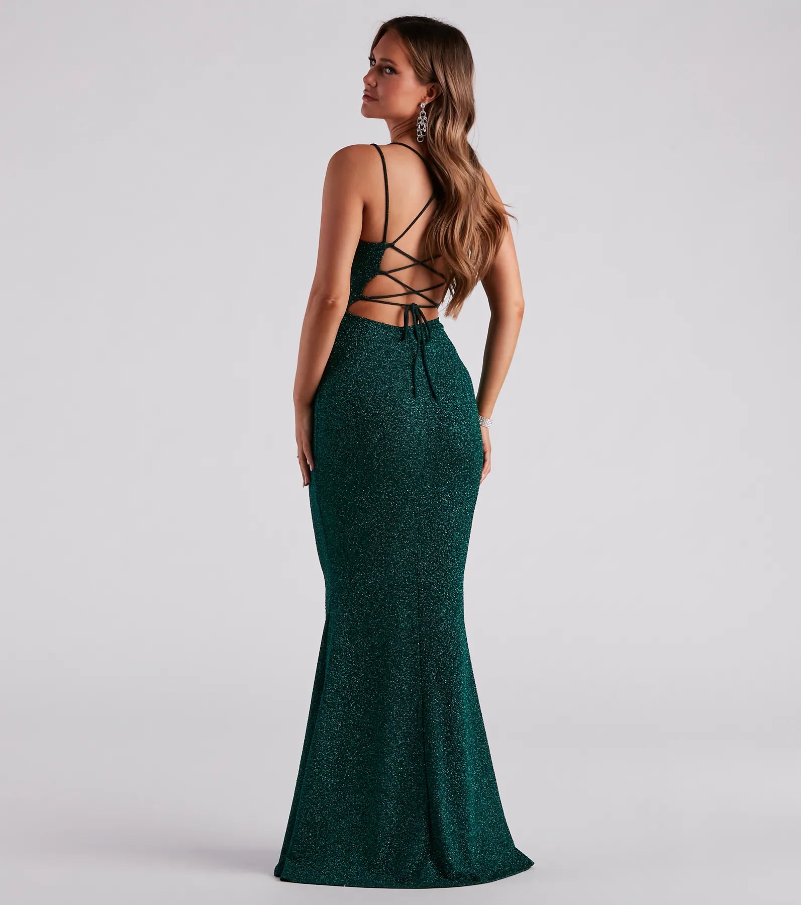 Rachel Formal Glitter Lace-Up Dress - HUNTER