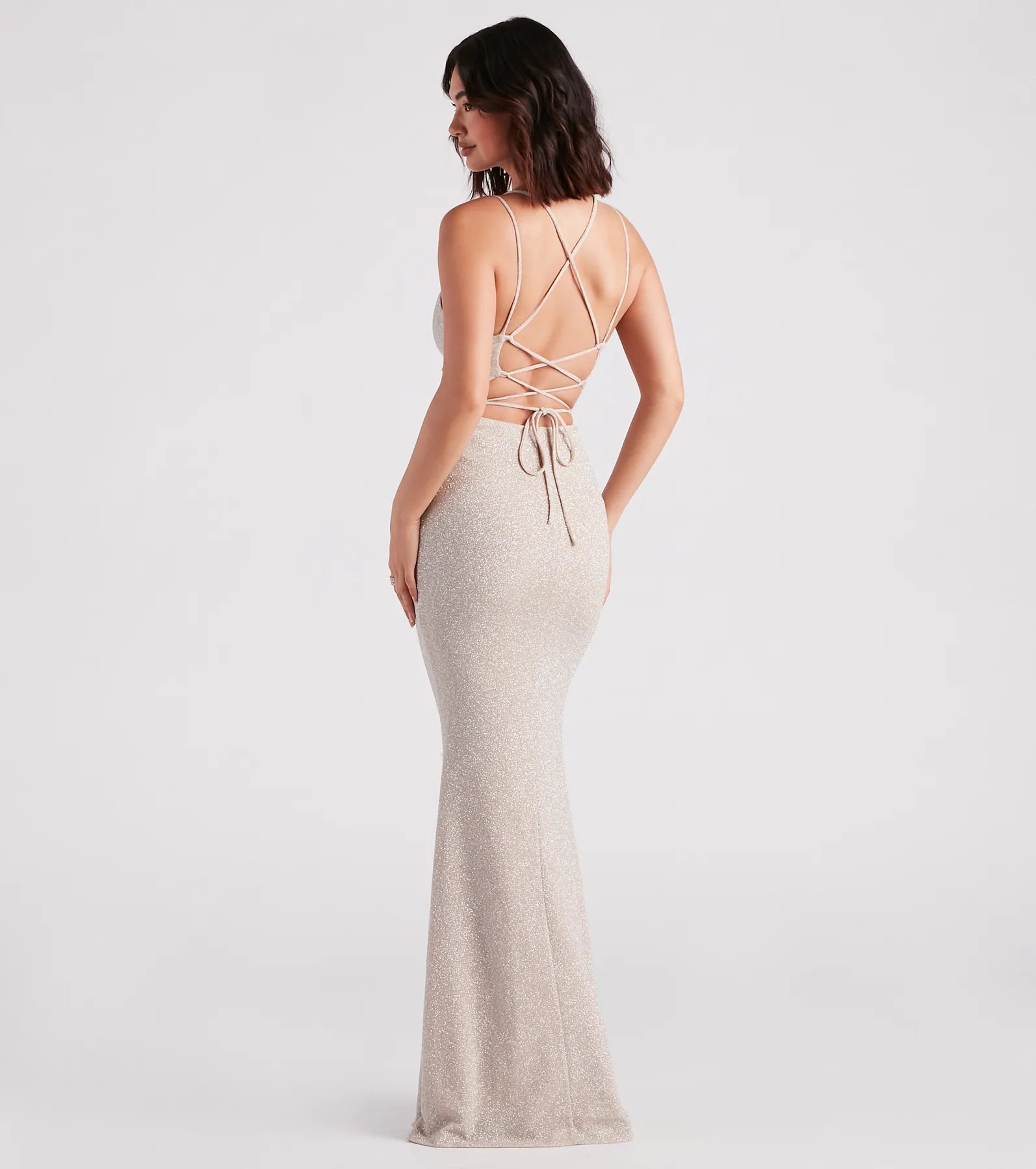 Rachel Formal Glitter Lace-Up Dress - IVORY