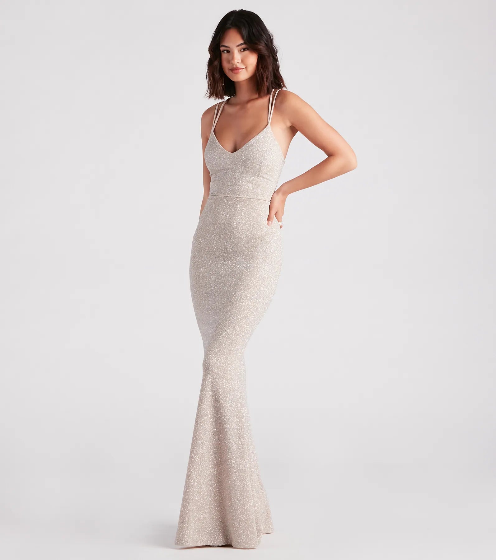 Rachel Formal Glitter Lace-Up Dress - IVORY