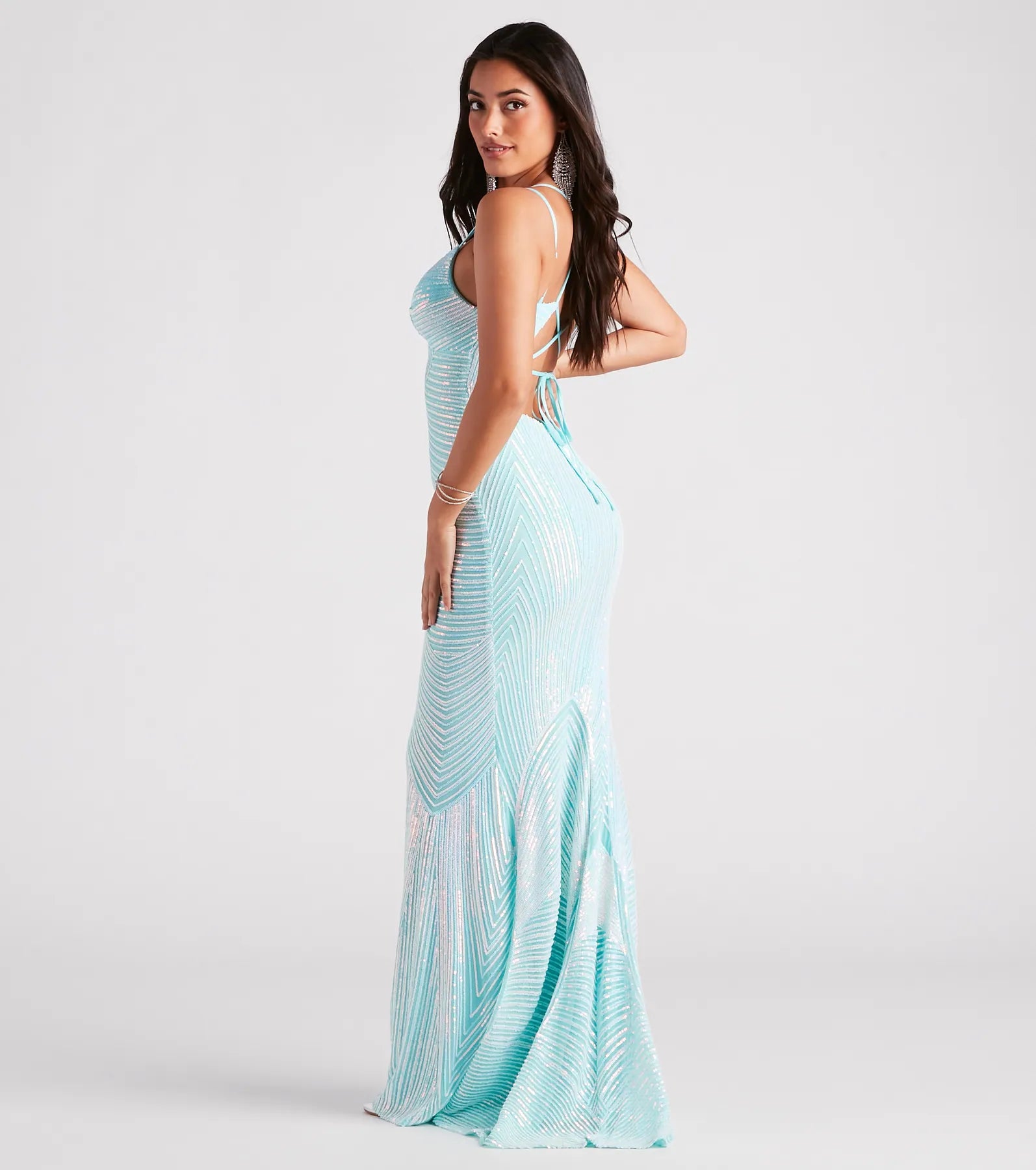 Lyanna Formal Iridescent Sequin Mermaid Dress - TURQUOISE