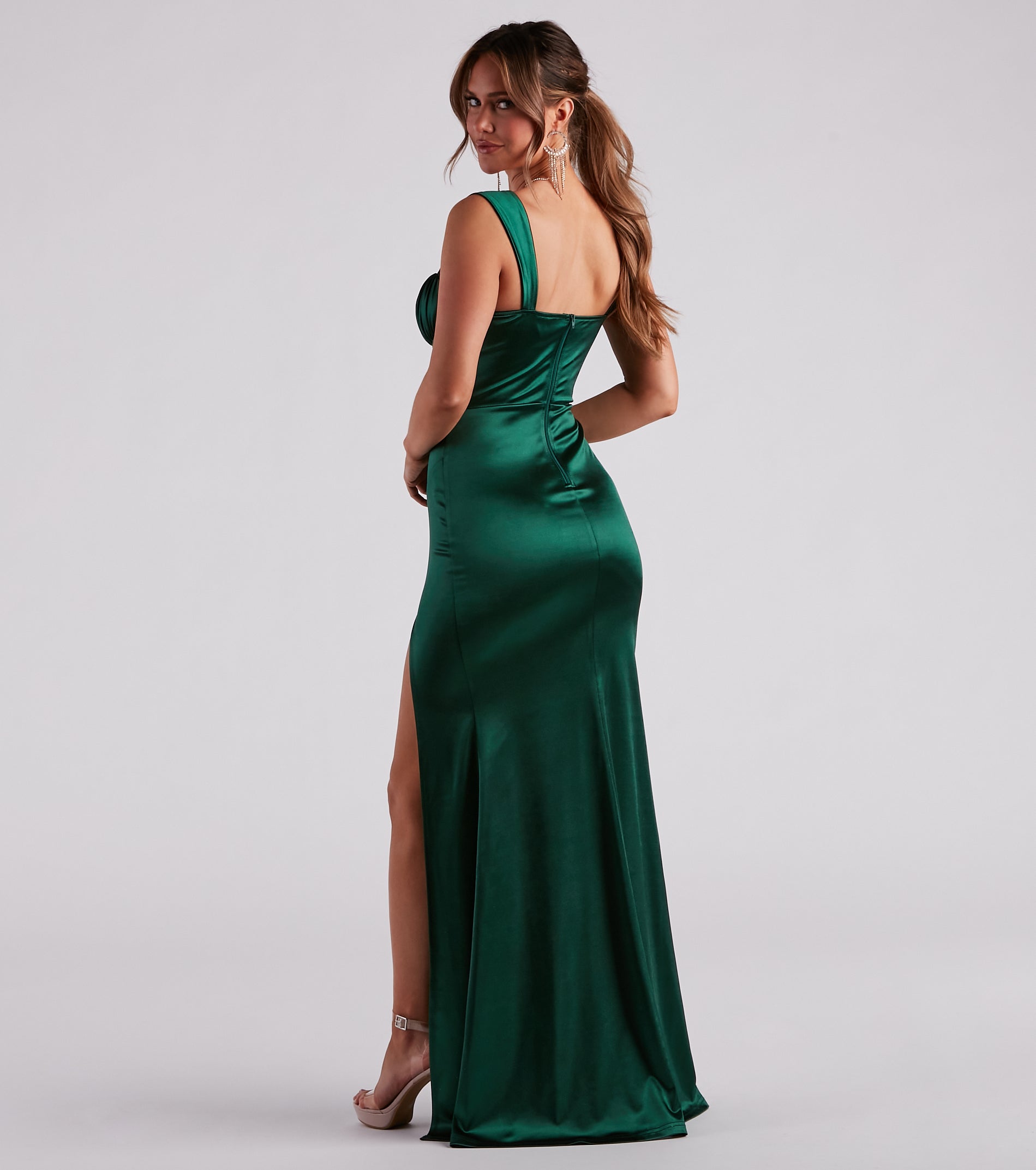 Catrina Formal Satin Sweetheart Dress - HUNTER