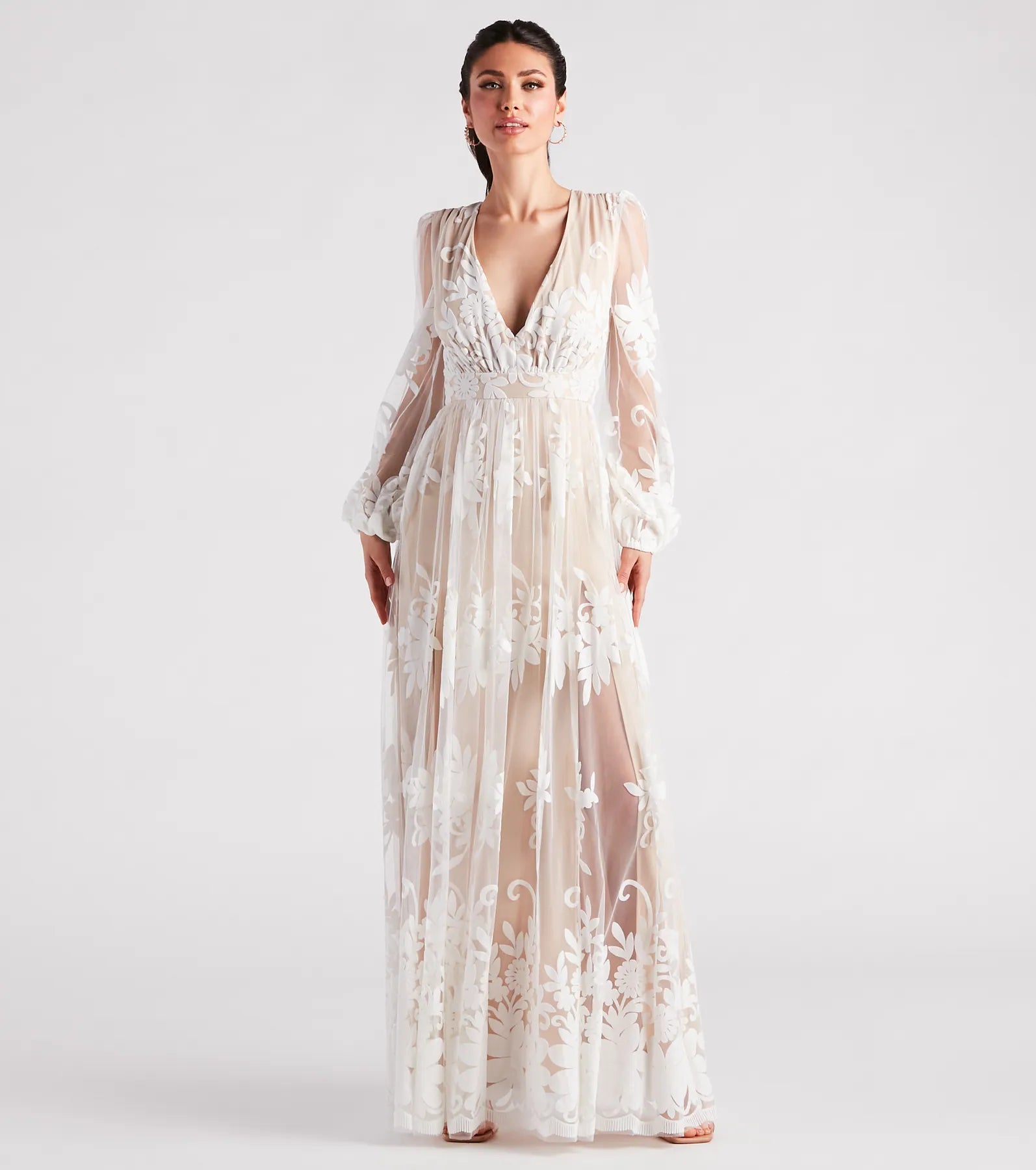 Evelyn Formal Plunge A-Line Dress - IVORY