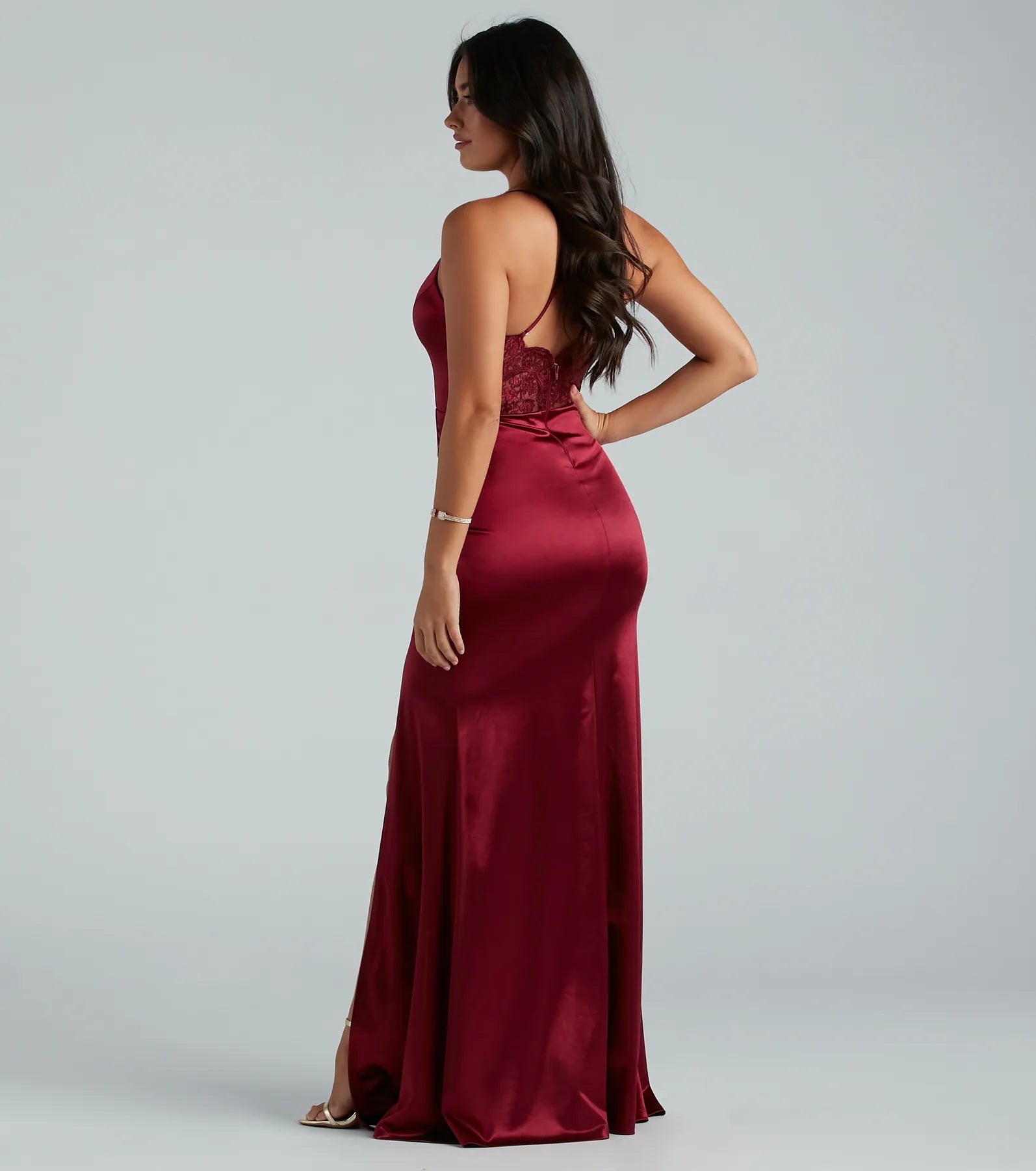 Abigail Ruched Satin Mermaid Dress - BURGUNDY