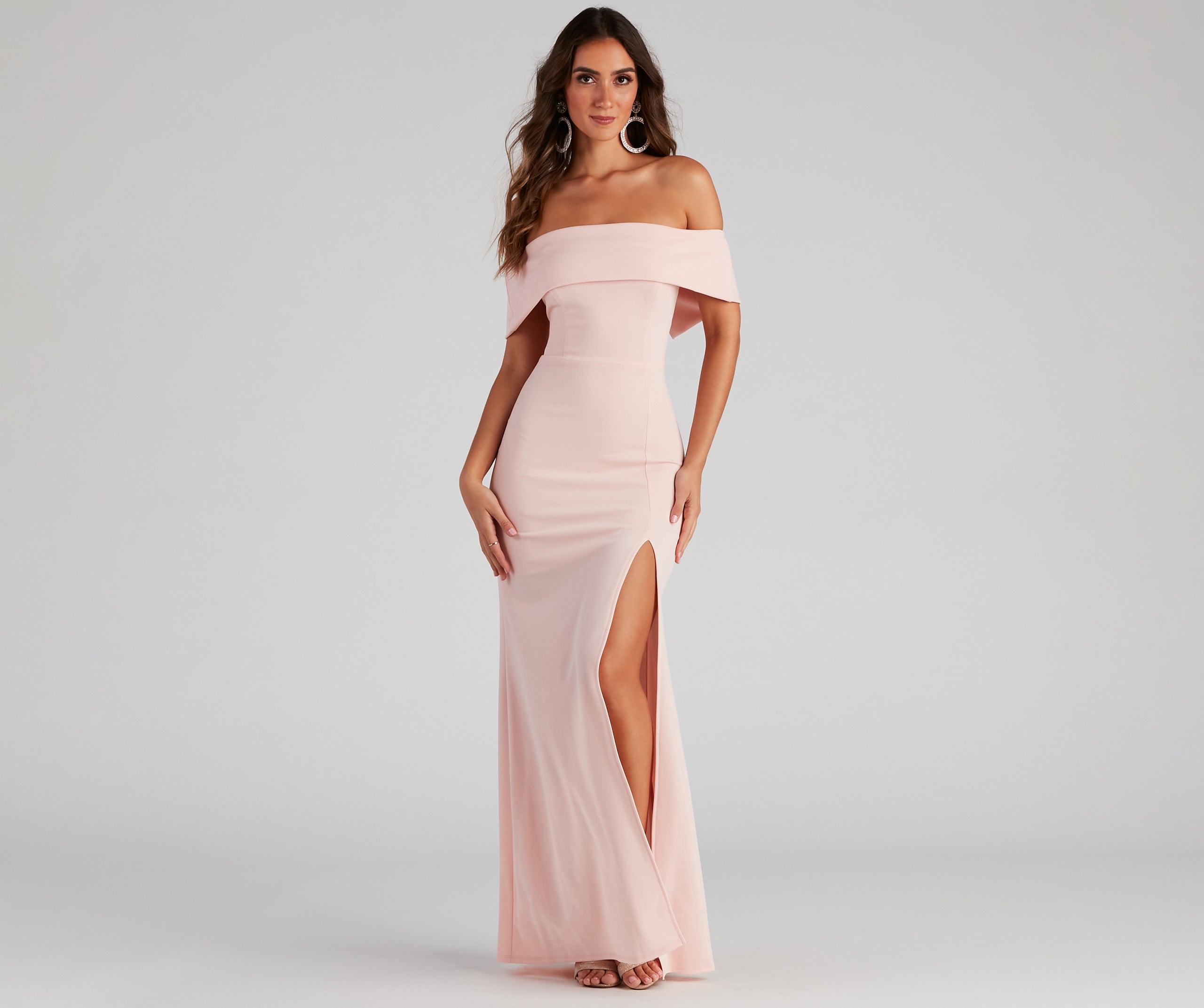 Coralie Off Shoulder Front Slit Dress - BLUSH-2