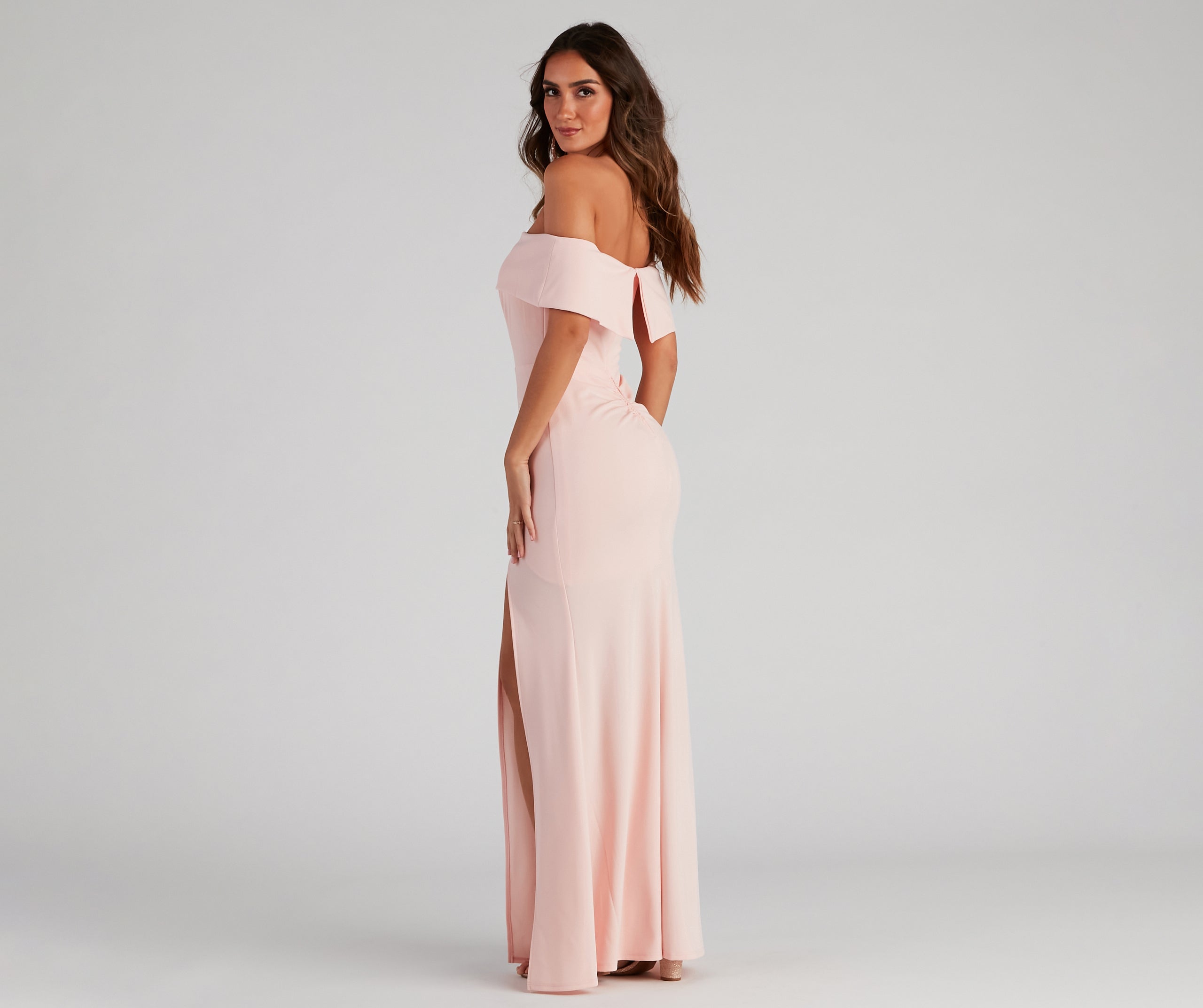 Coralie Off Shoulder Front Slit Dress - BLUSH-2