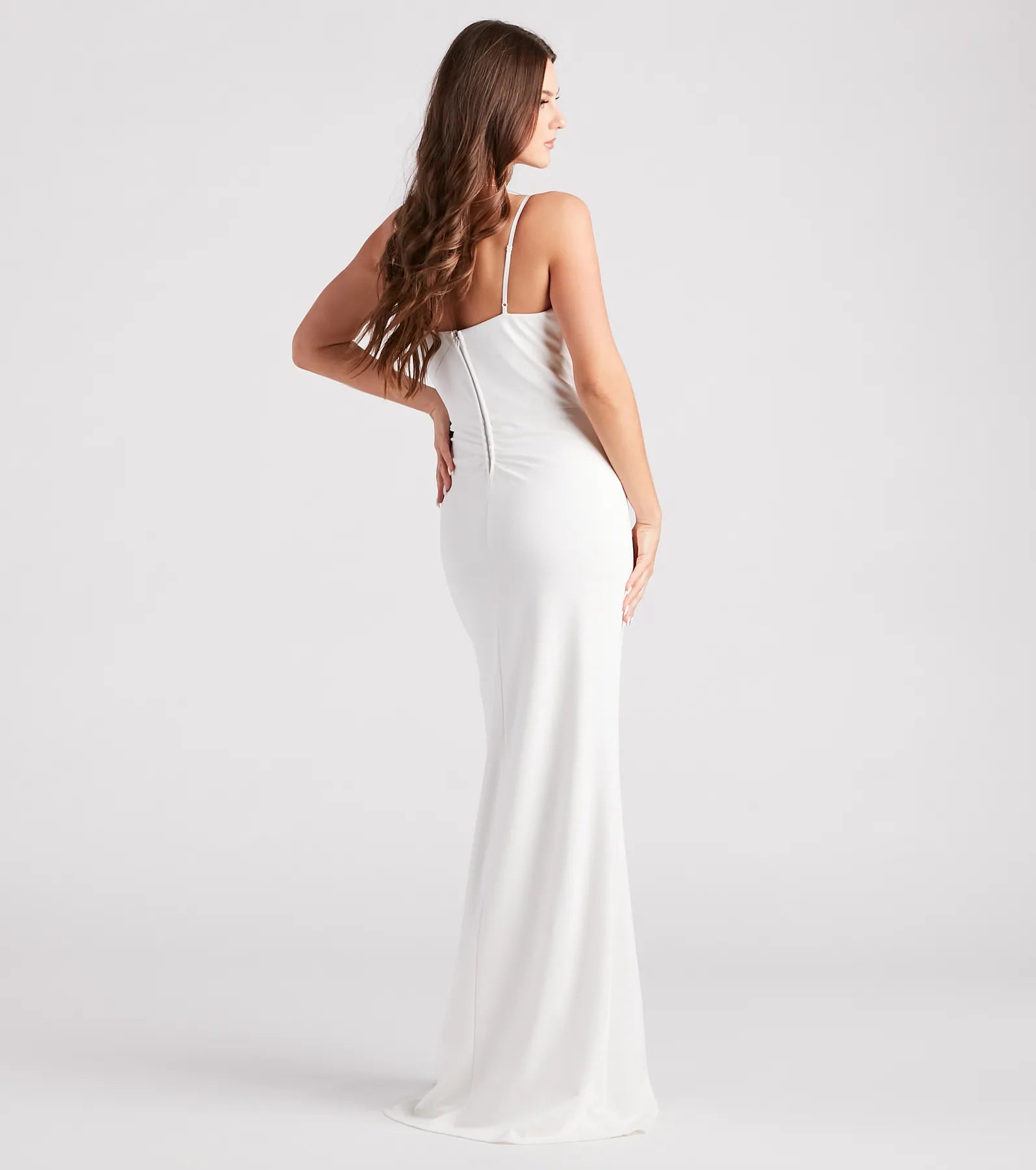 Alexia Formal High Slit Illusion Dress - WHITE