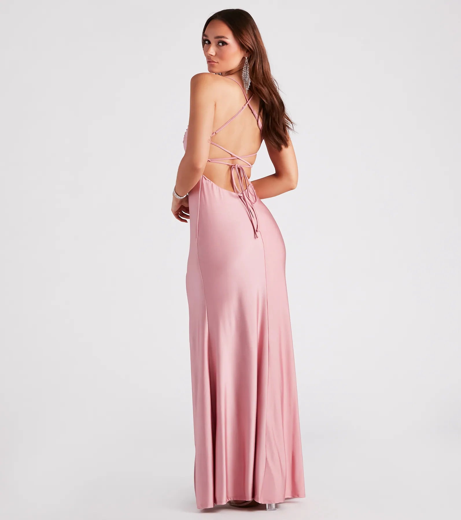 Quincy A-Line High Slit Formal Dress - MAUVE