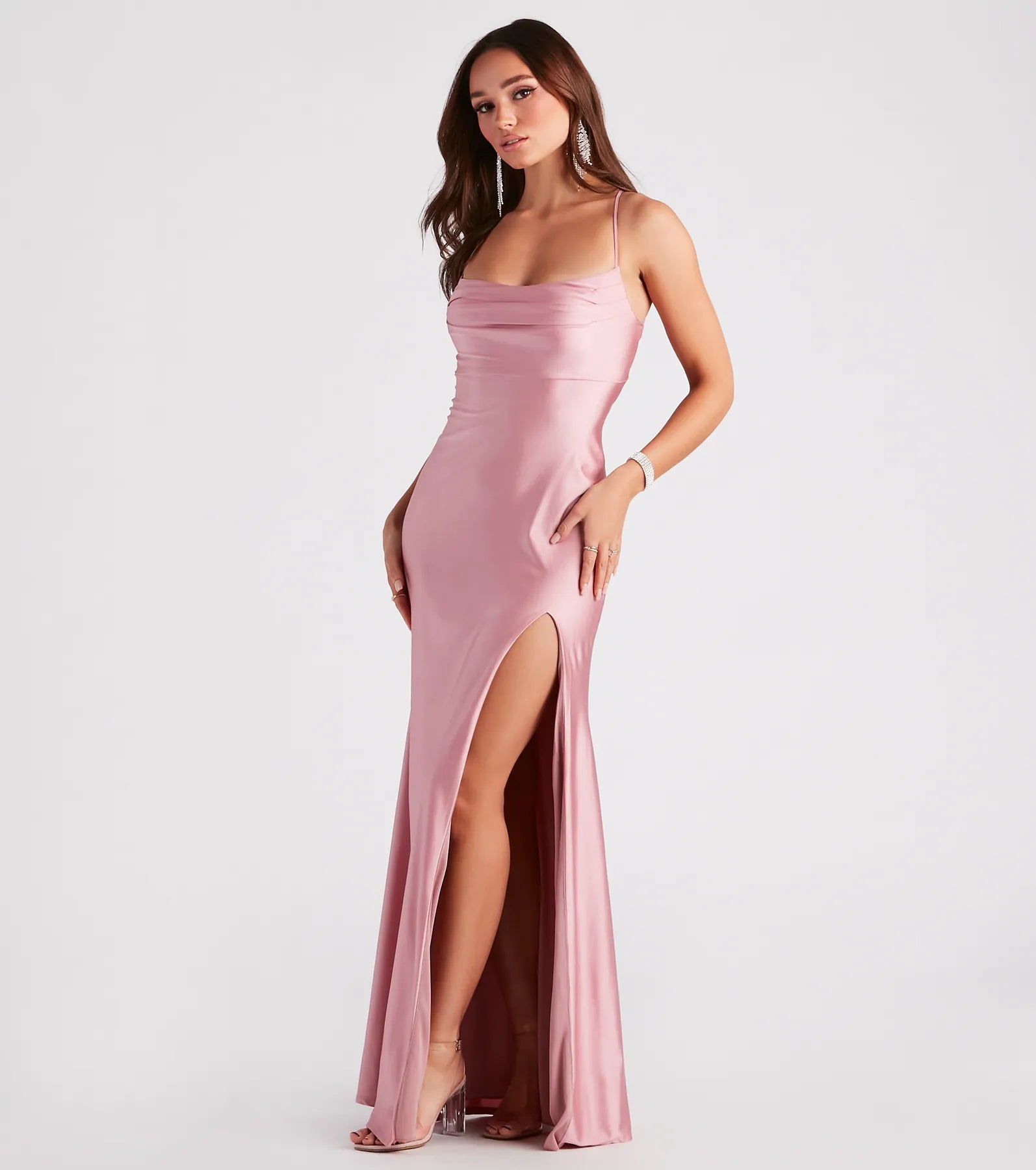 Quincy A-Line High Slit Formal Dress - MAUVE