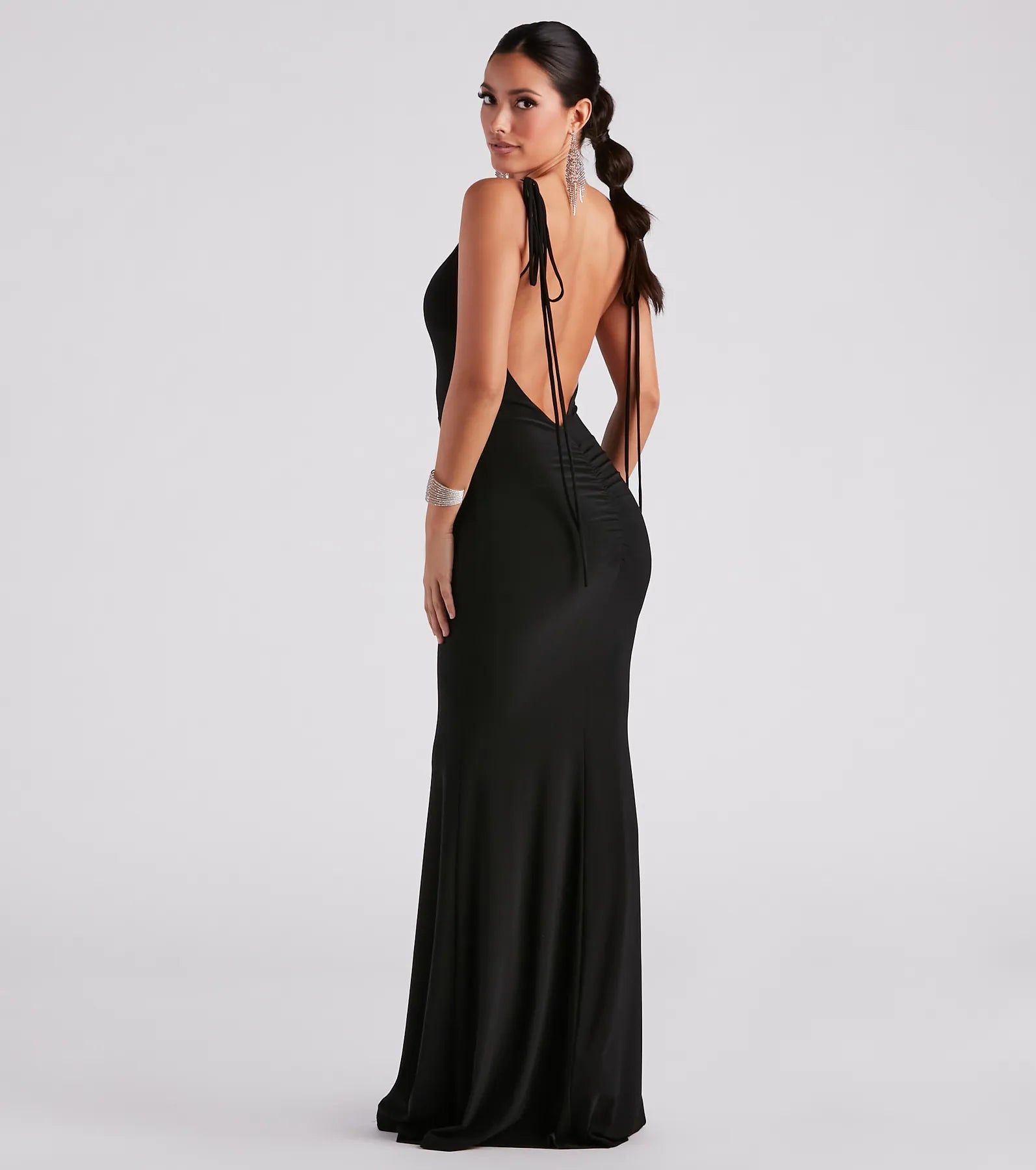 Clarence Formal Open Back Long Dress - BLACK
