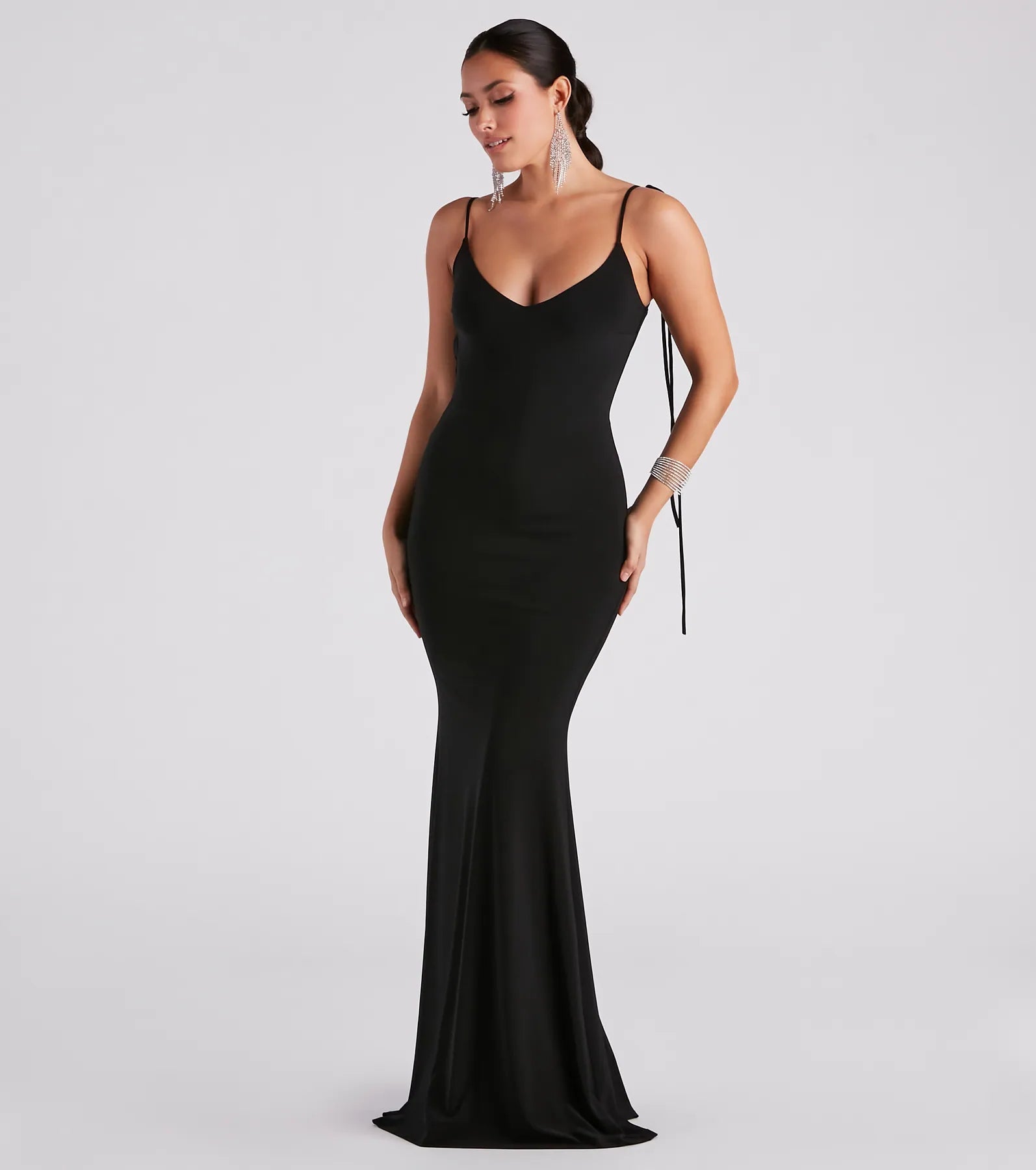 Clarence Formal Open Back Long Dress - BLACK