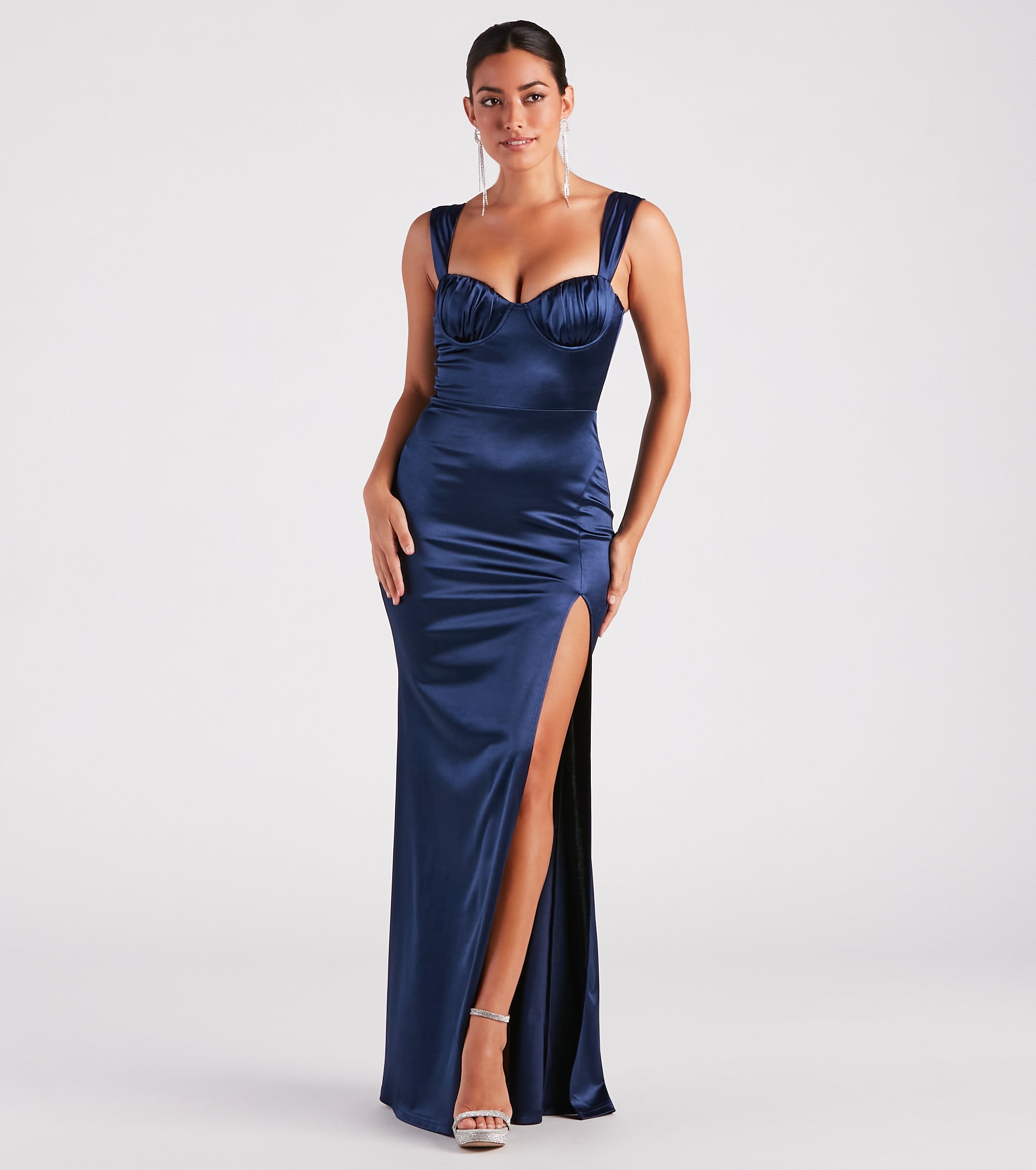 Catrina Formal Satin Sweetheart Dress - NAVY