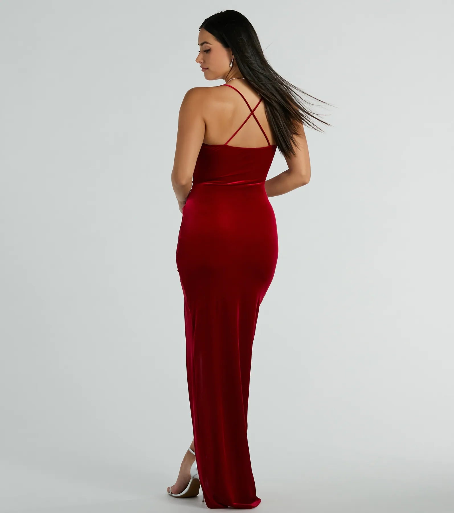 Riley Ruched Velvet Formal Dress - RED-2