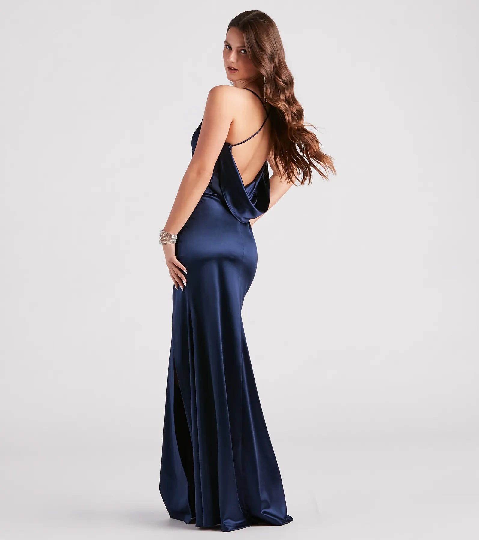 Ilya Satin Backless Mermaid Dress - NAVY