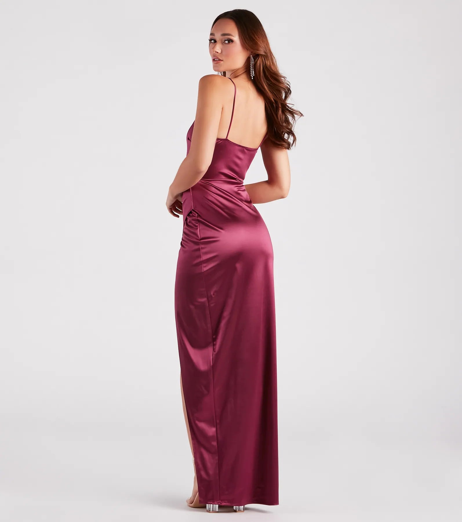 Mayra Formal Satin Slit Long Dress - MAGENTA