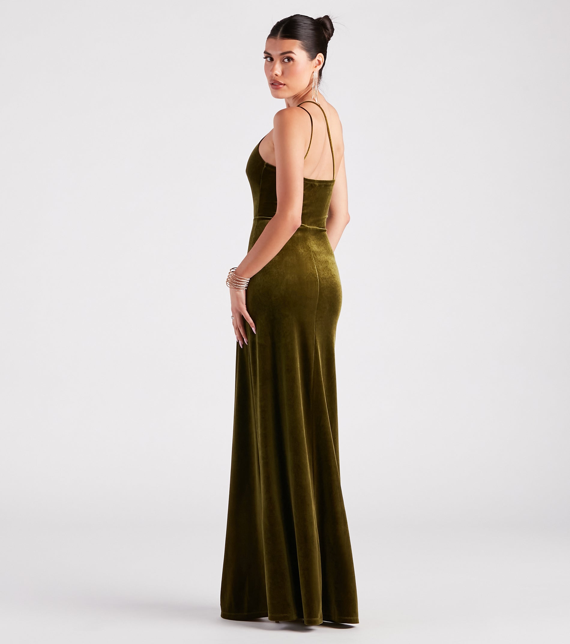 Maria Formal Velvet A-Line Long Dress - CHARTREUSE