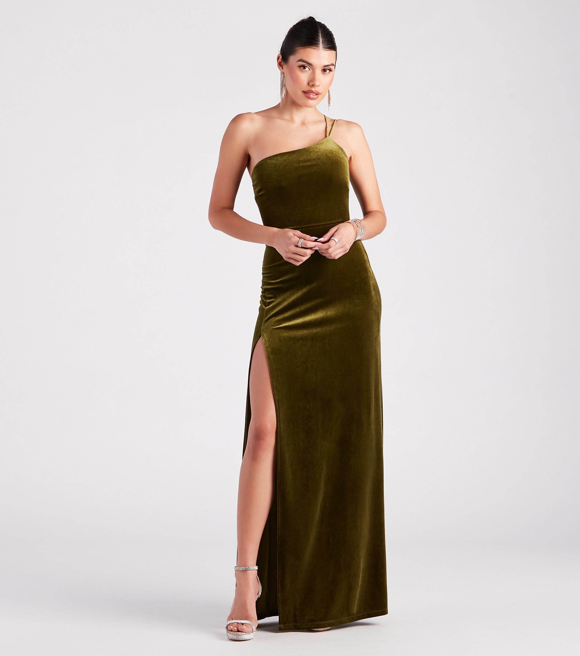 Maria Formal Velvet A-Line Long Dress - CHARTREUSE