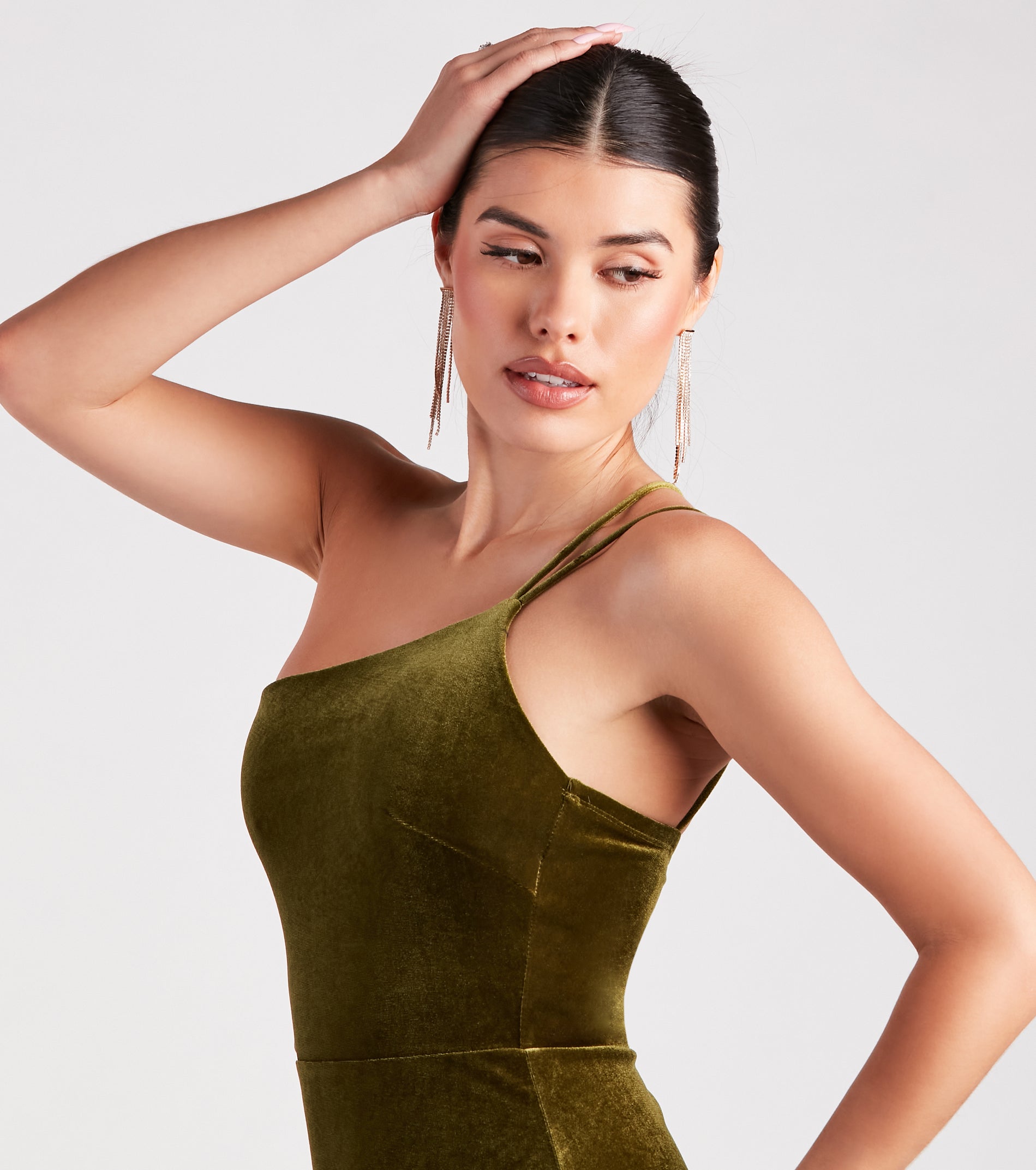 Maria Formal Velvet A-Line Long Dress - CHARTREUSE