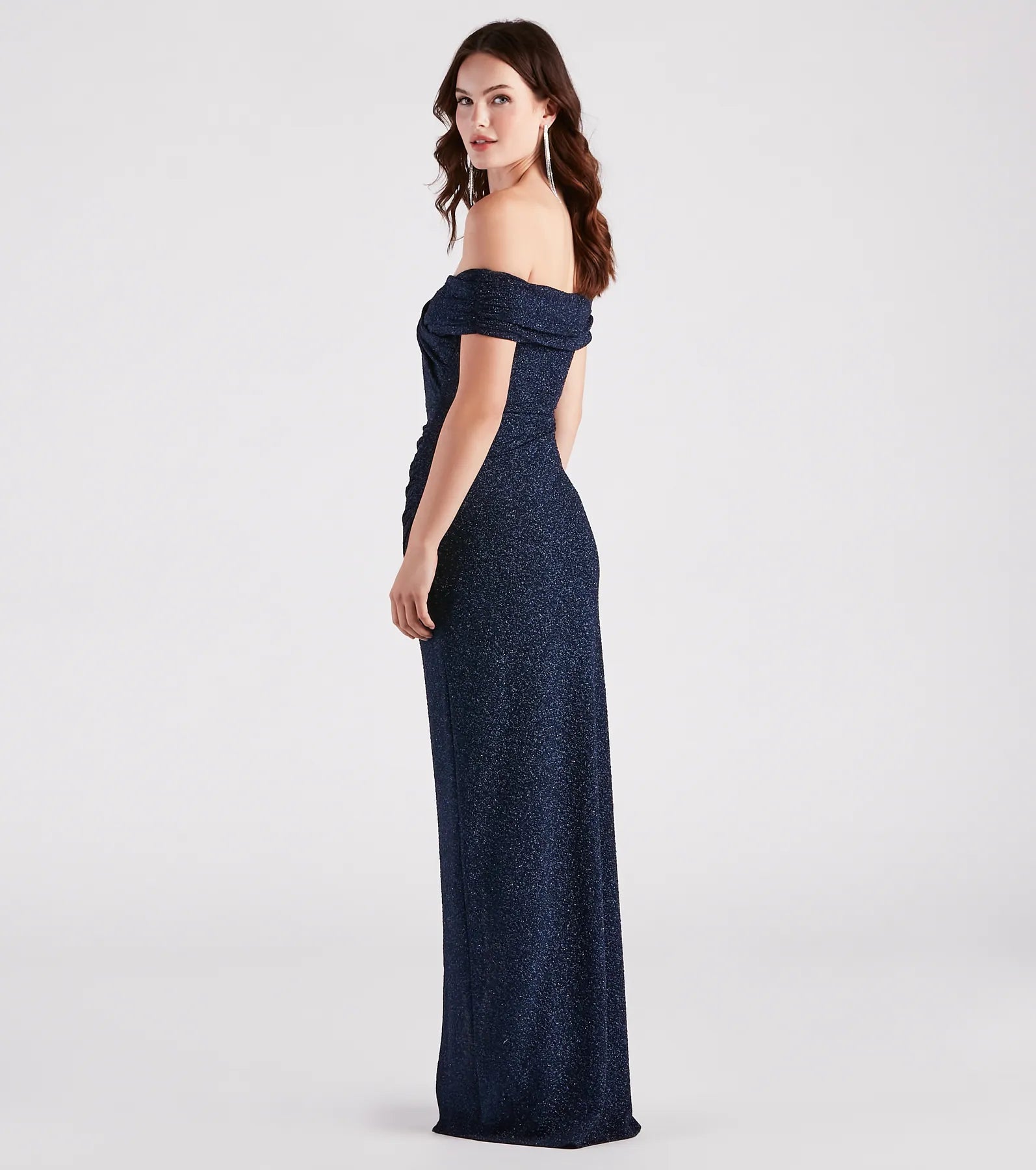 Bebe Formal Glitter Wrap Dress - NAVY