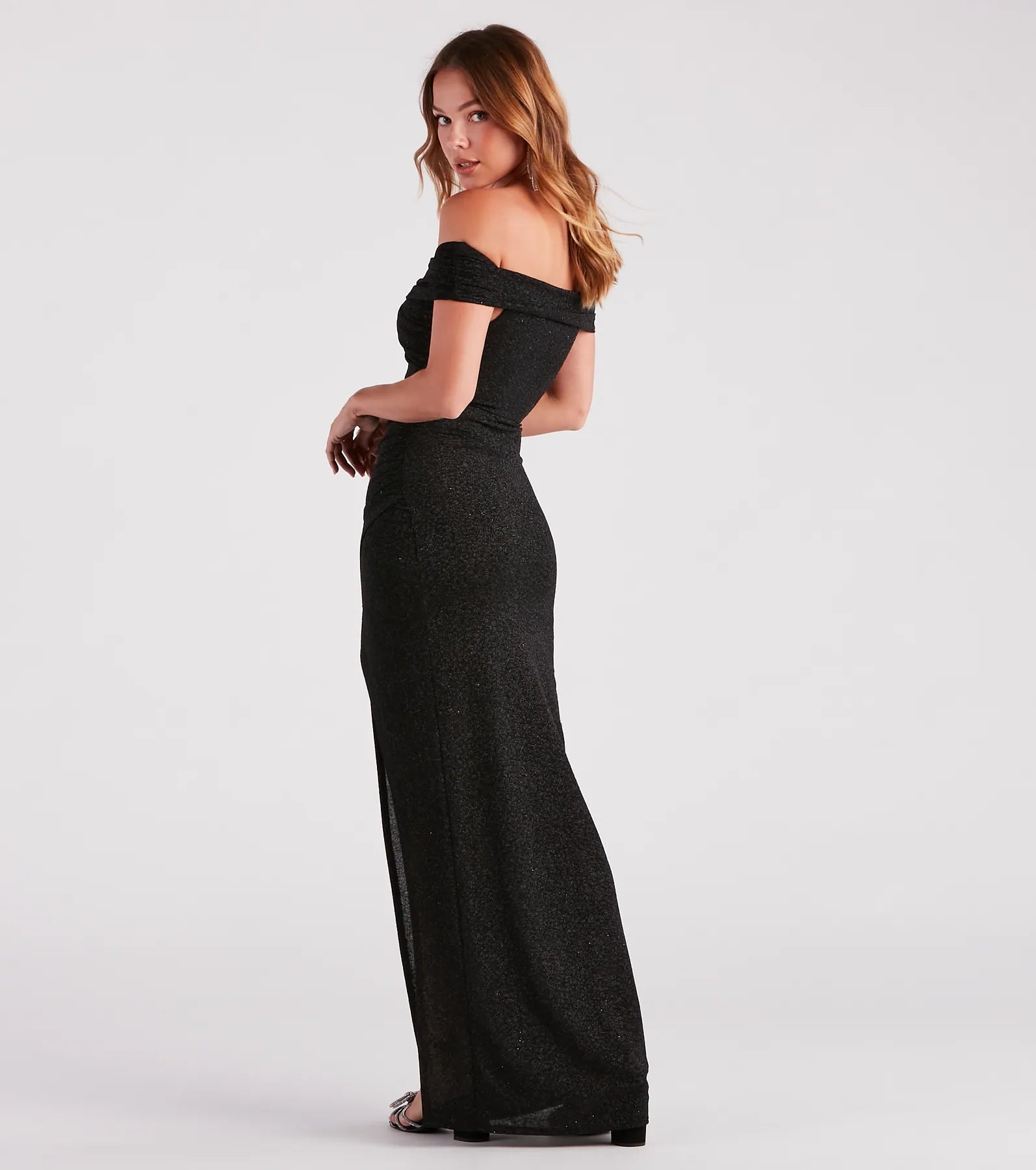 Bebe Formal Glitter Wrap Dress - BLACK