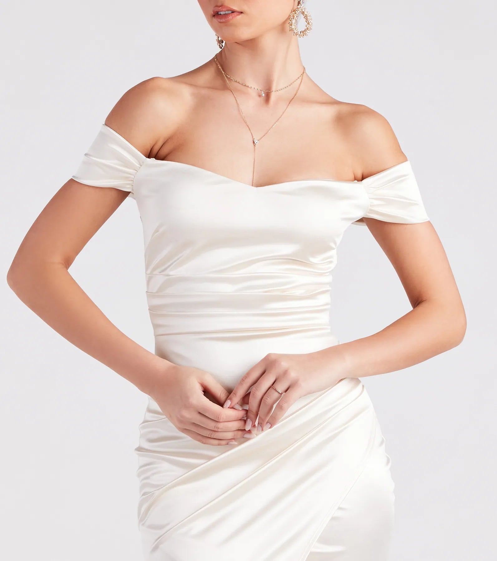 Valencia Formal Off-The-Shoulder Wrap Dress - IVORY